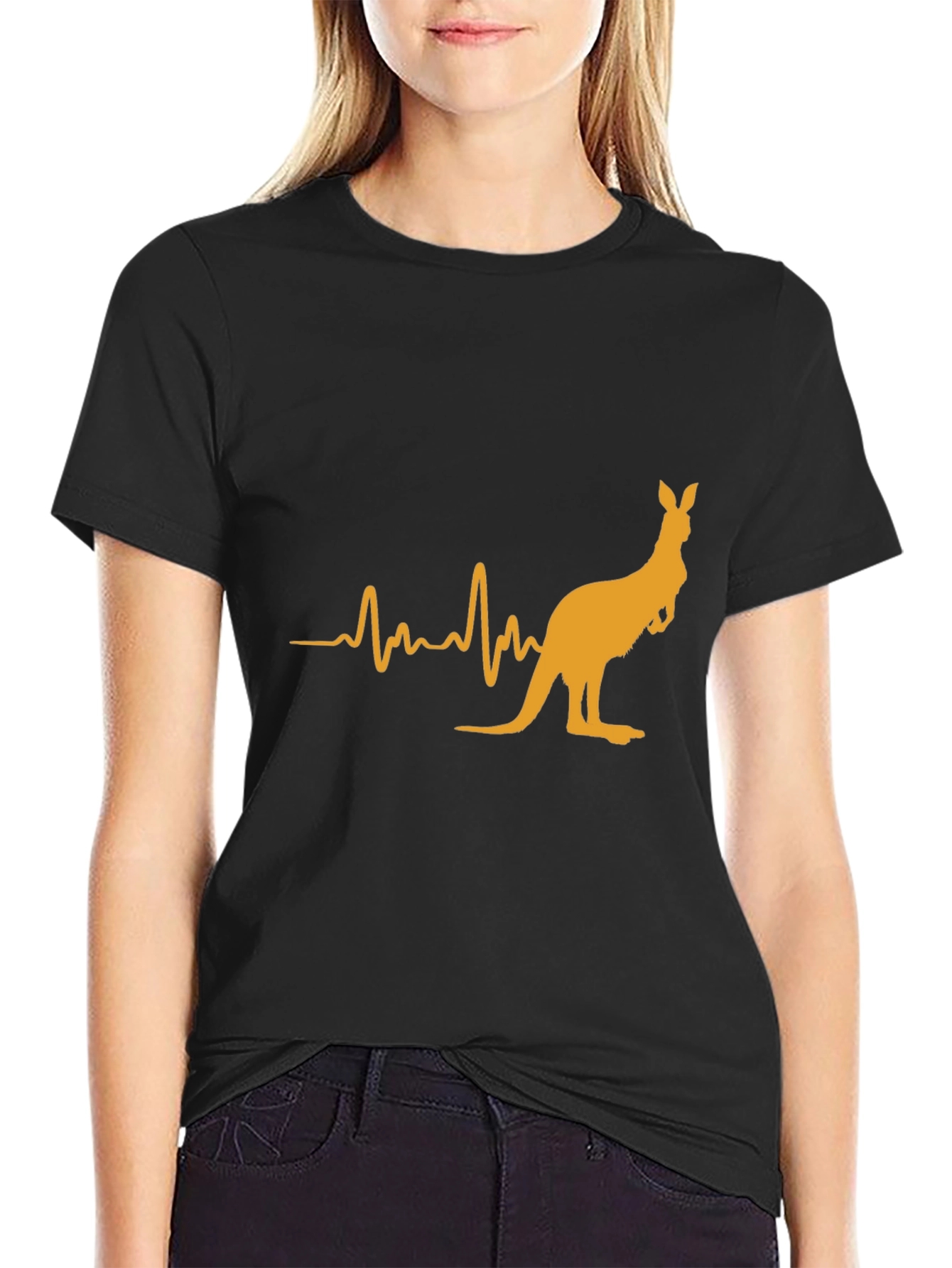 Kangaroo Heartbeat Graphic Tee - Casual Black T-Shirt