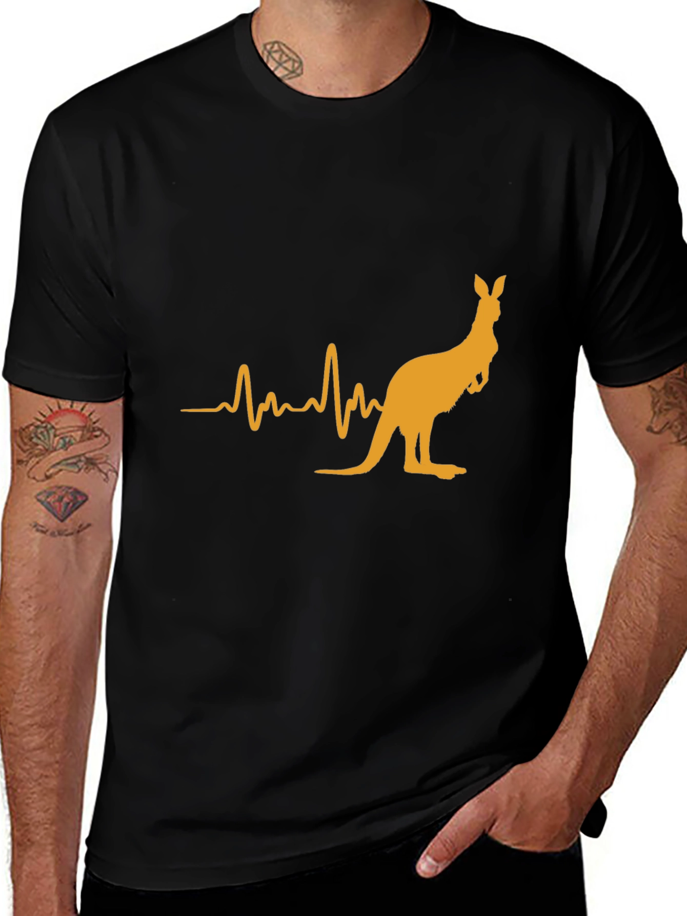 Kangaroo Heartbeat Graphic Tee - Casual Black T-Shirt