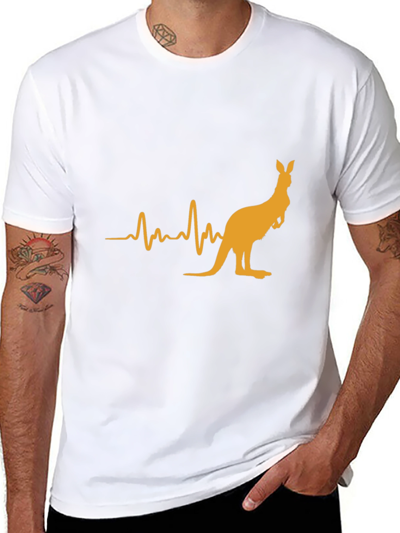 Kangaroo Heartbeat Graphic Tee - Casual Black T-Shirt