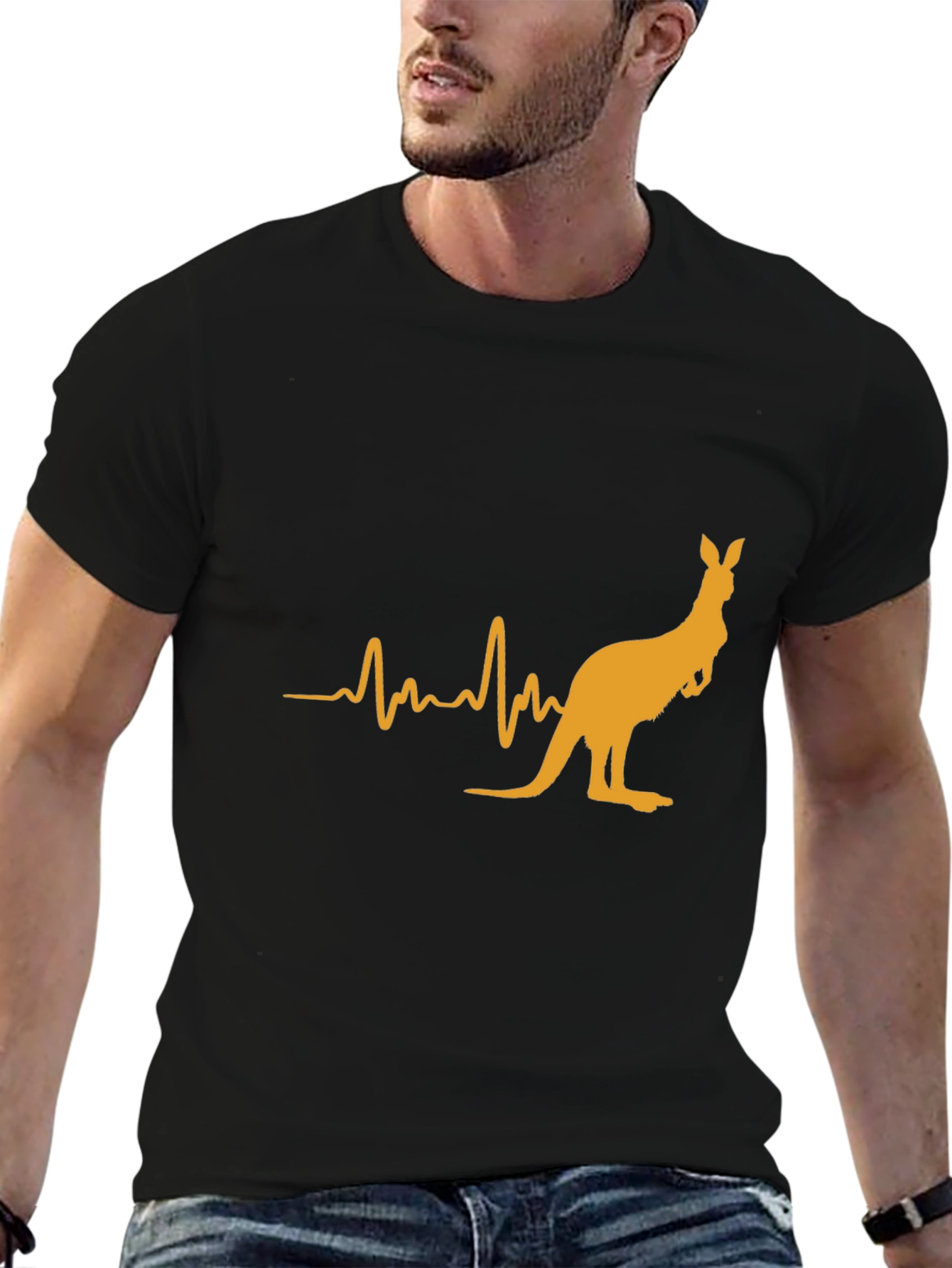Kangaroo Heartbeat Graphic Tee - Casual Black T-Shirt