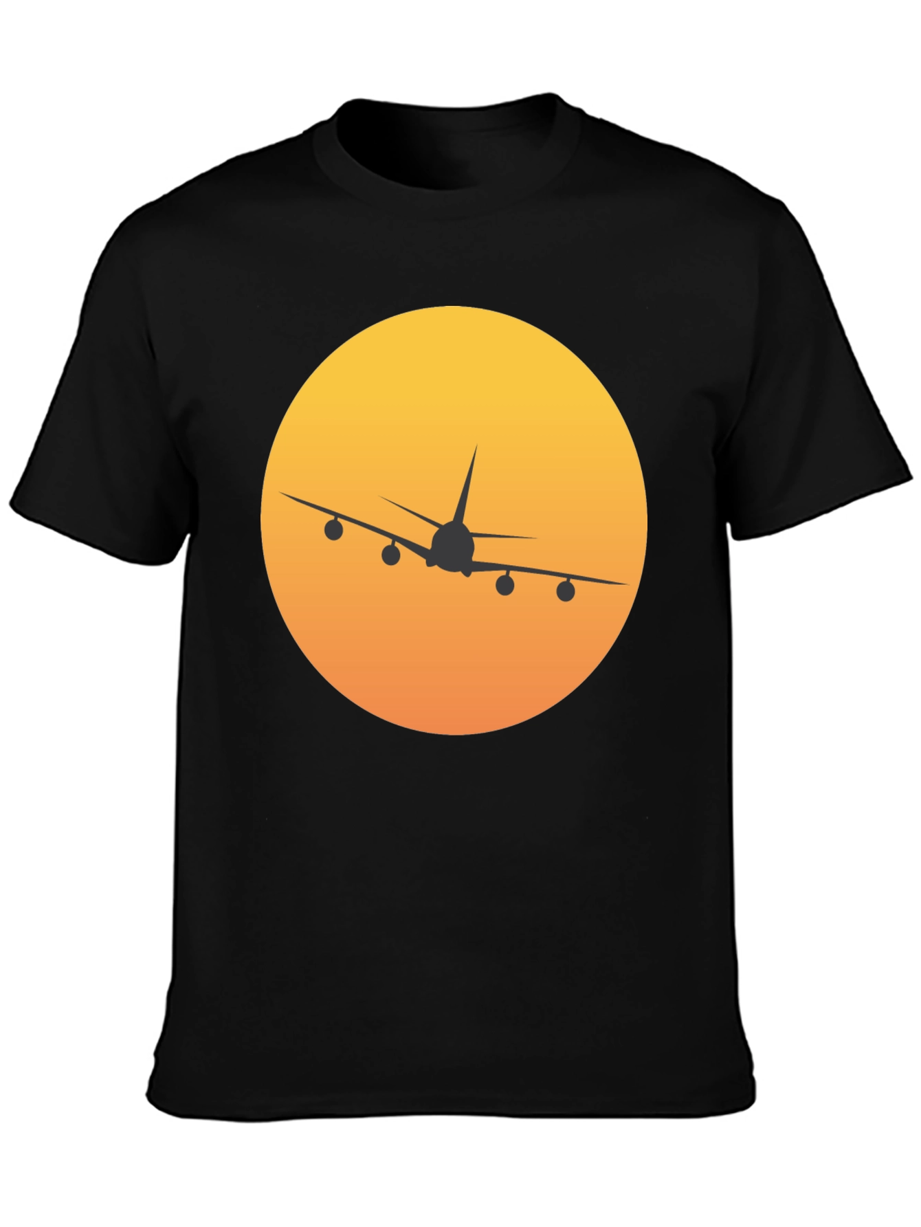 Airplane Sunset Graphic Tee - Black Crew Neck