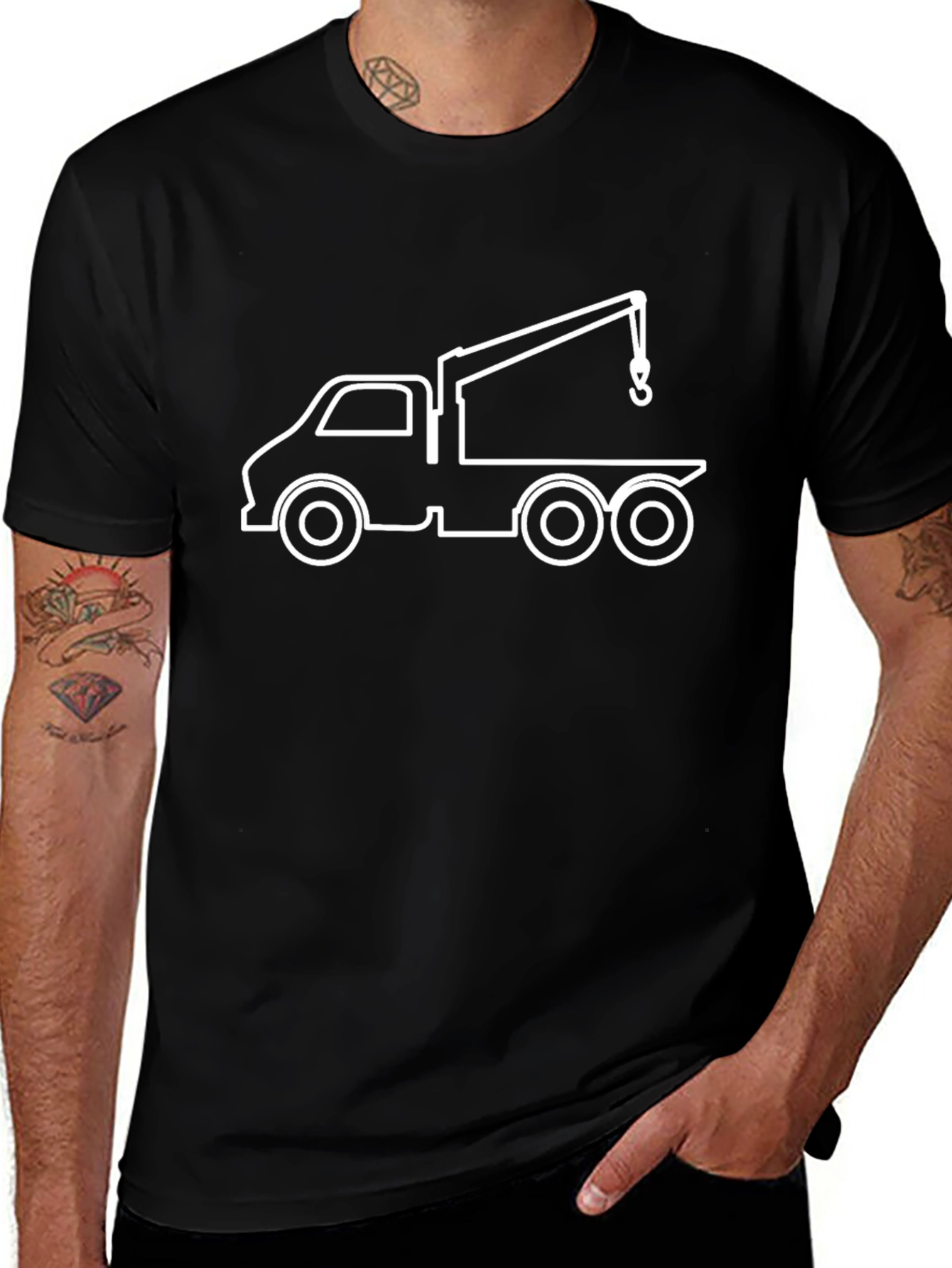 Crane Truck Graphic Tee - Black Cotton T-Shirt