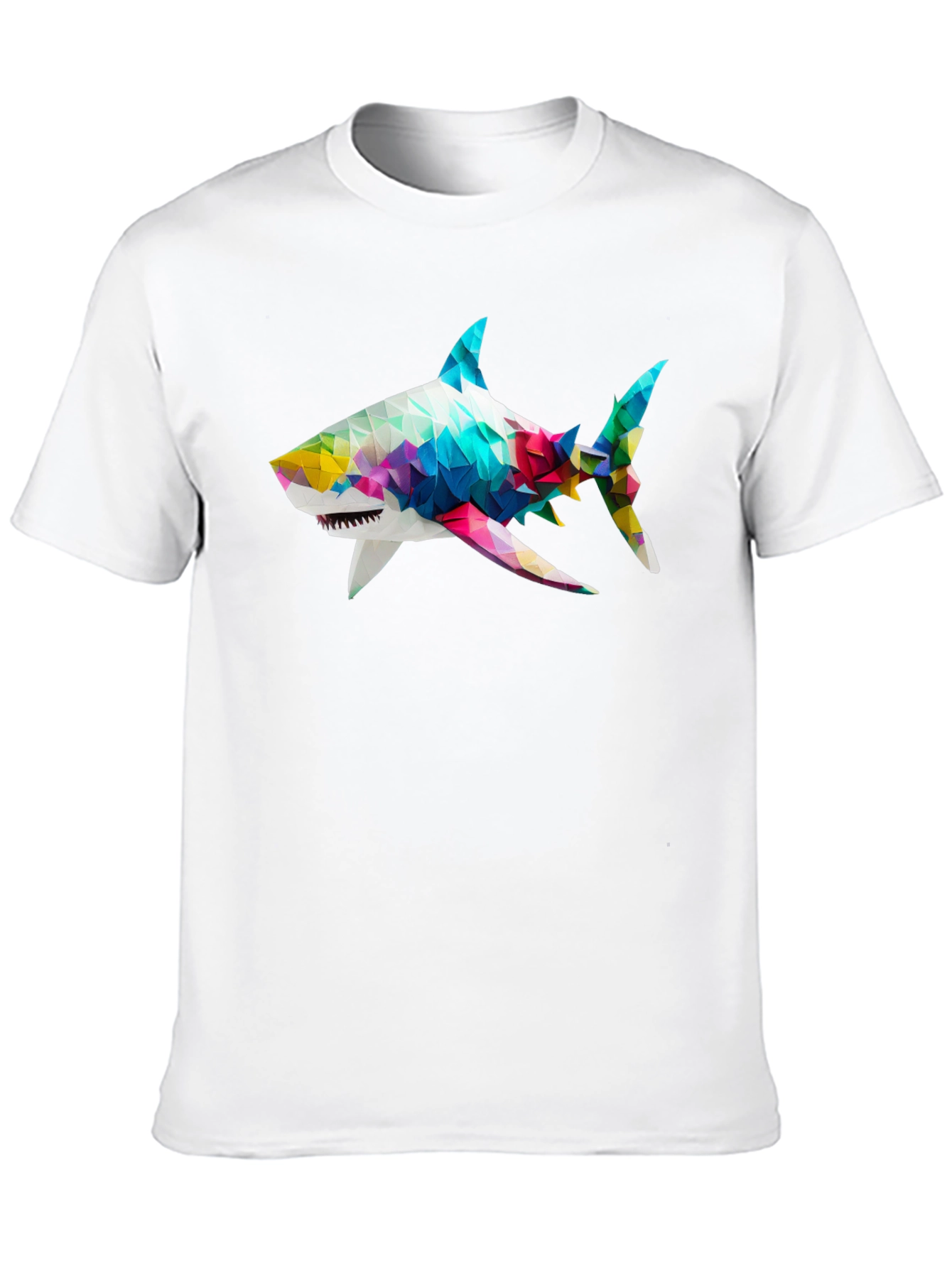 Geometric Shark Graphic Tee - Black Cotton Blend