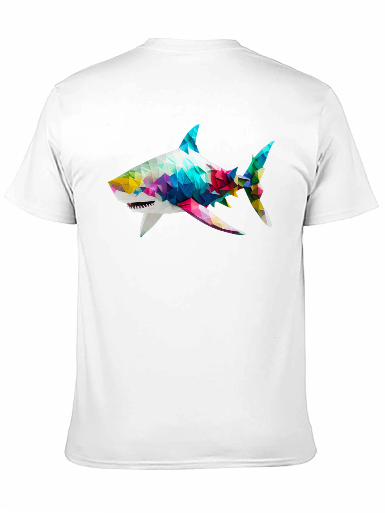 Geometric Shark Graphic Tee - Black Cotton Blend