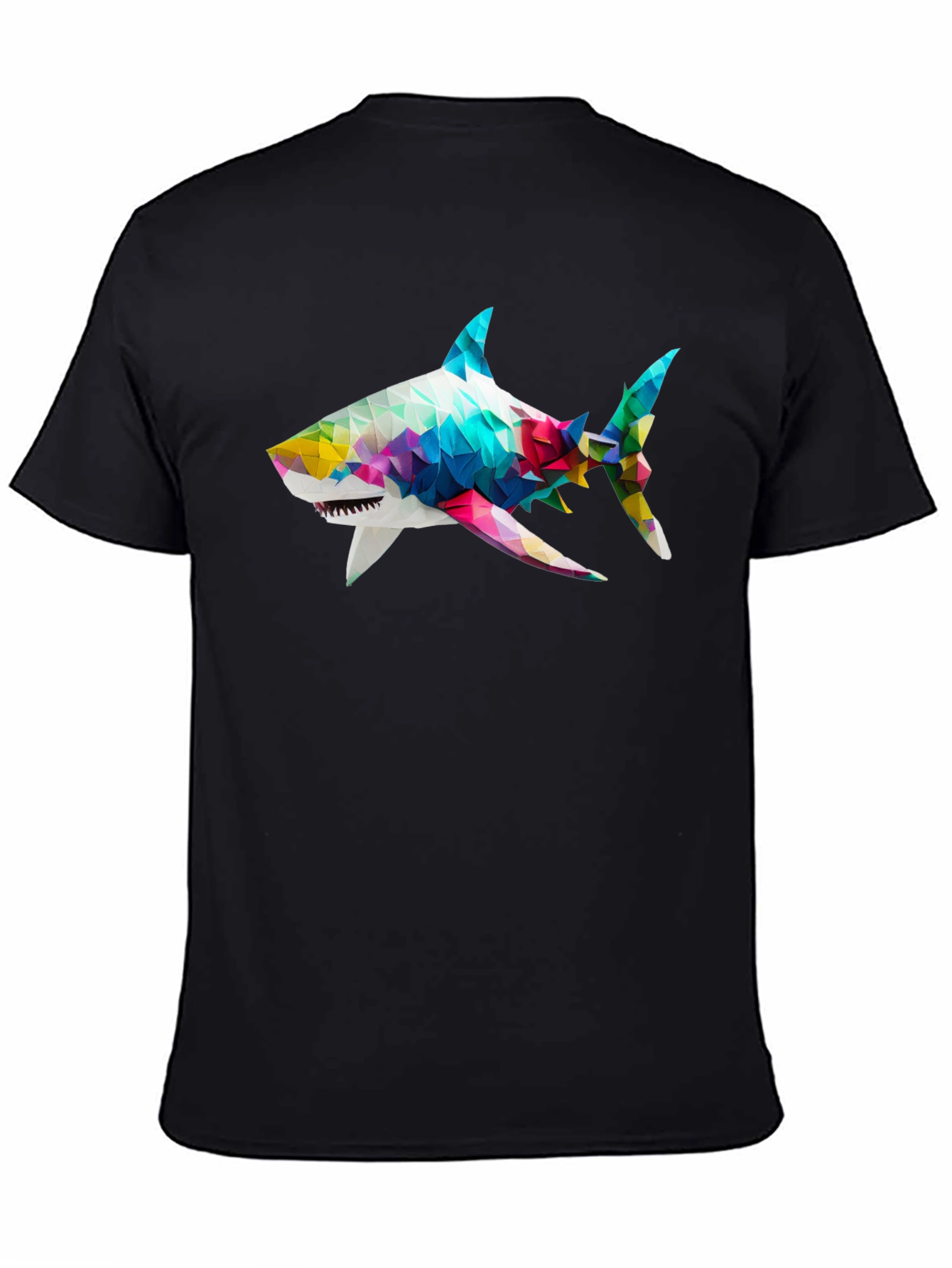 Geometric Shark Graphic Tee - Black Cotton Blend
