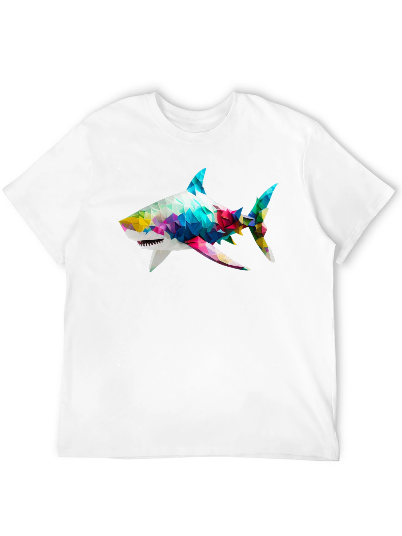 Geometric Shark Graphic Tee - Black Cotton Blend