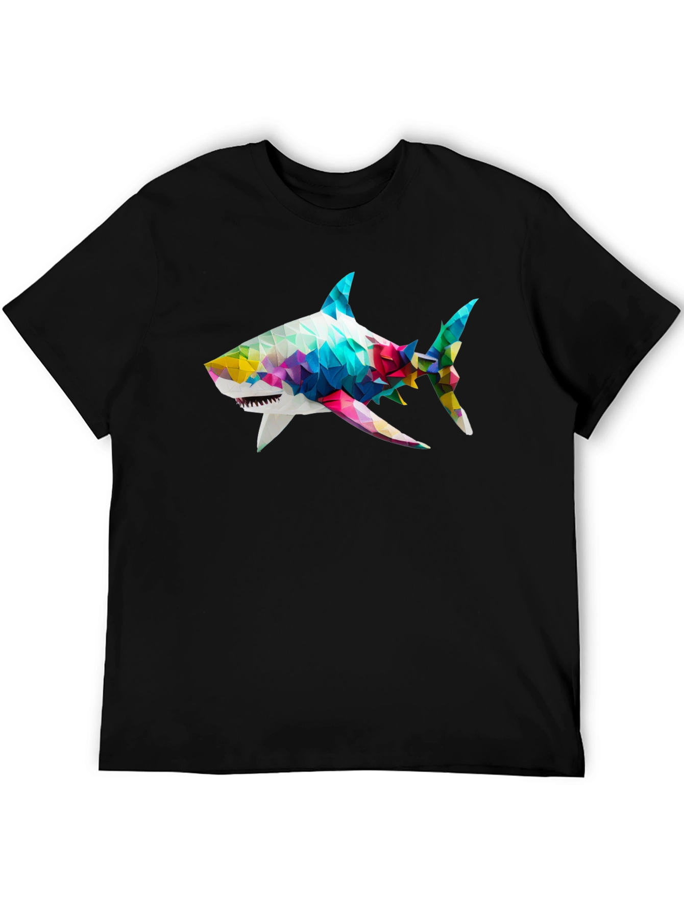 Geometric Shark Graphic Tee - Black Cotton Blend
