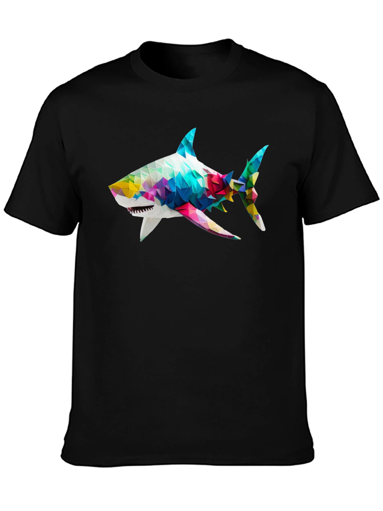 Geometric Shark Graphic Tee - Black Cotton Blend