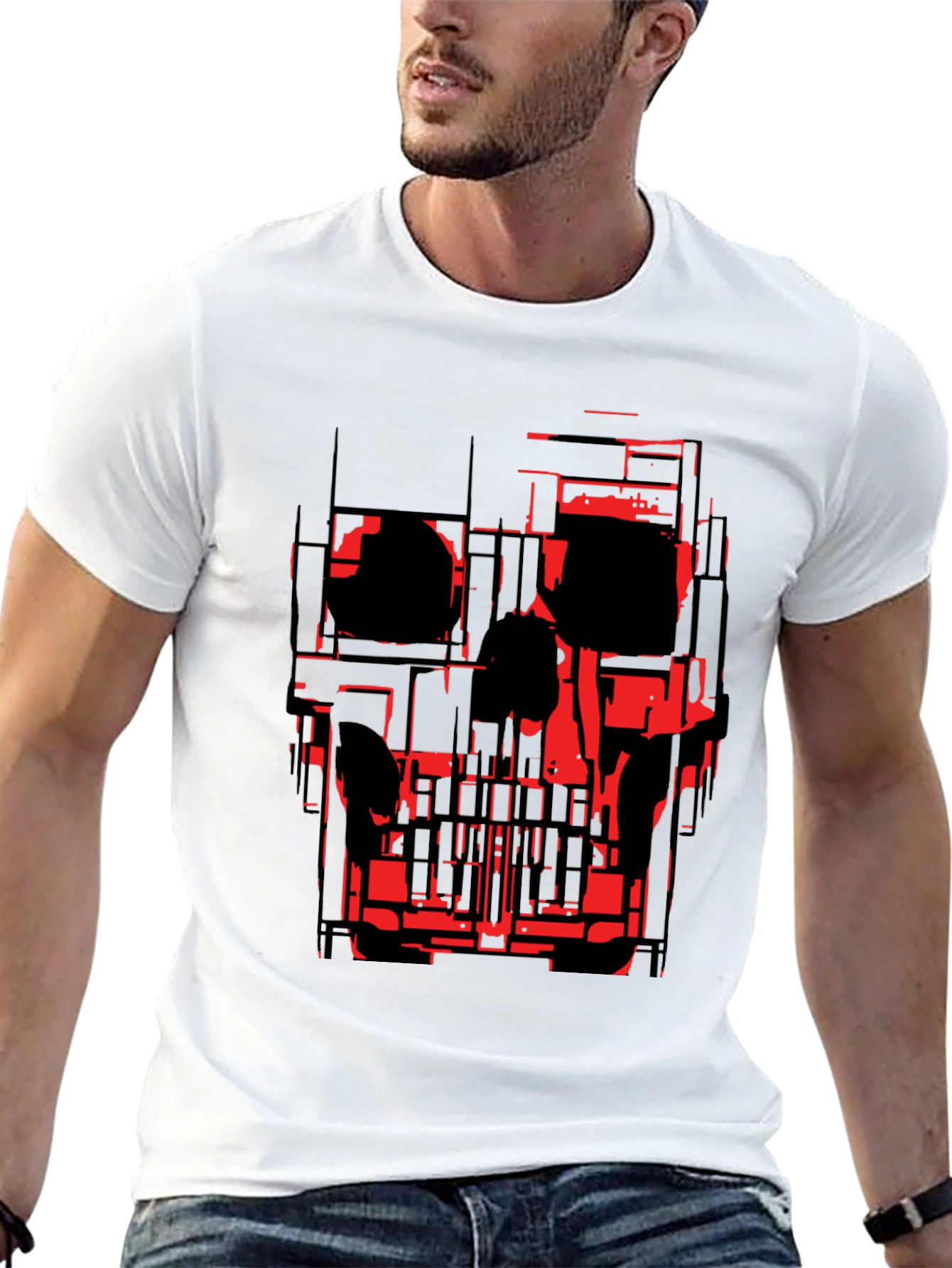 Abstract Skull Graphic Tee - Black