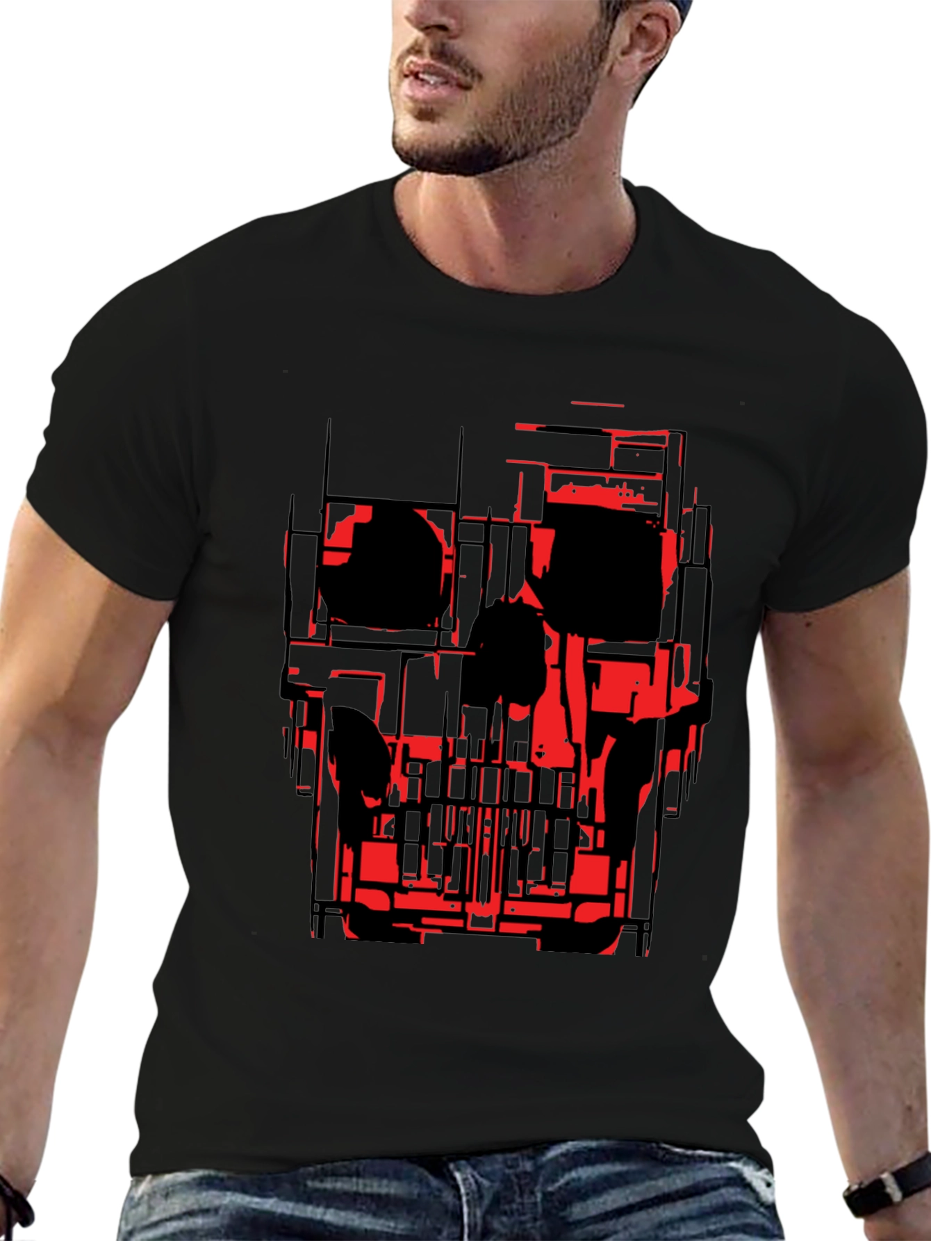 Abstract Skull Graphic Tee - Black