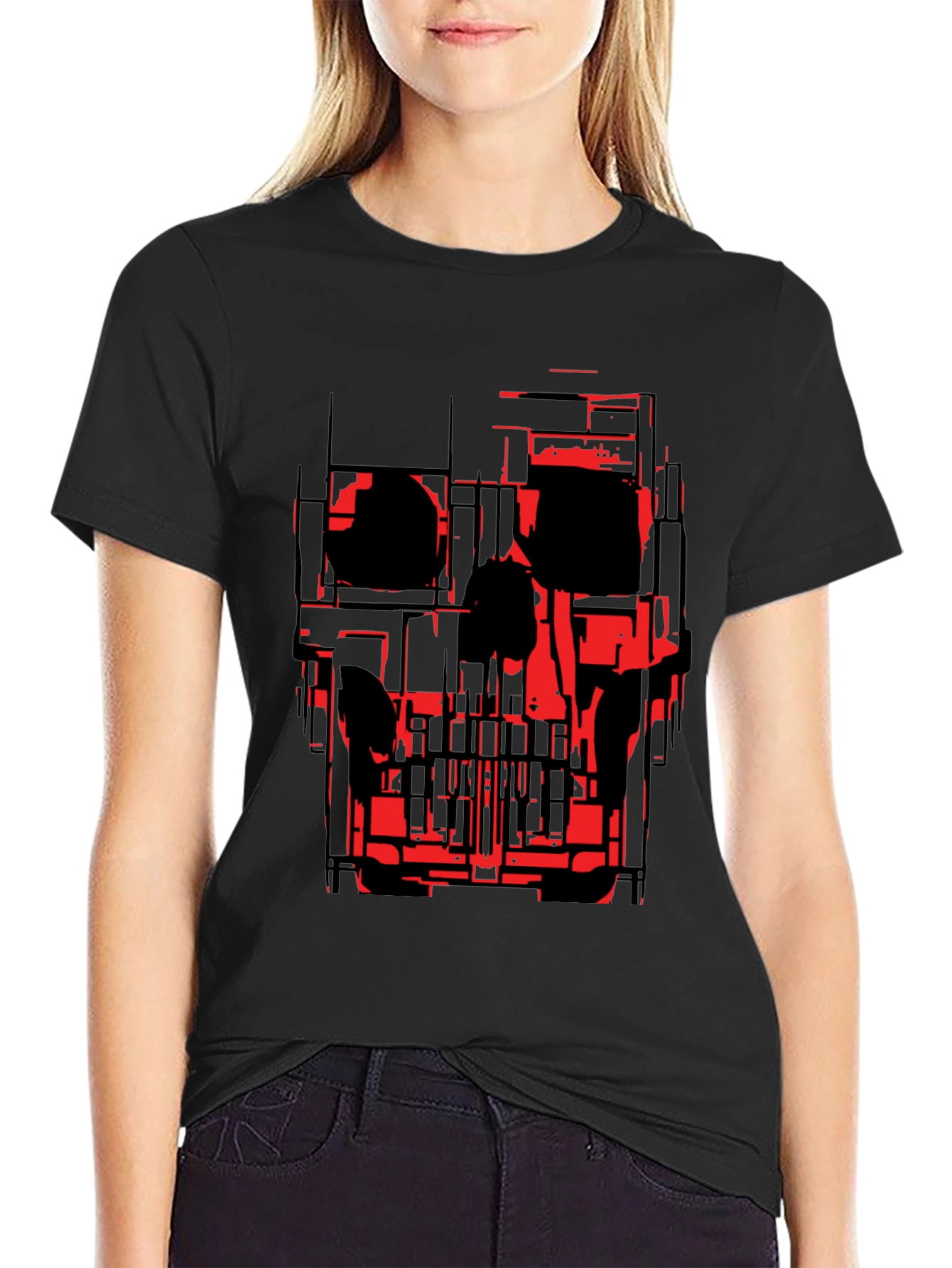 Abstract Skull Graphic Tee - Black