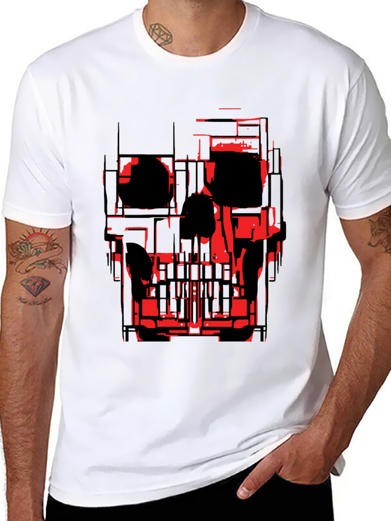 Abstract Skull Graphic Tee - Black