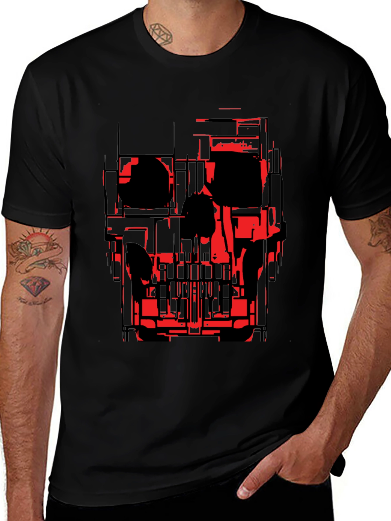 Abstract Skull Graphic Tee - Black