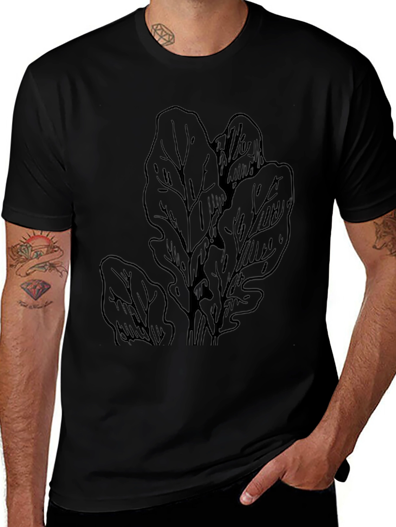 Mens Black Oak Leaf Graphic Tee
