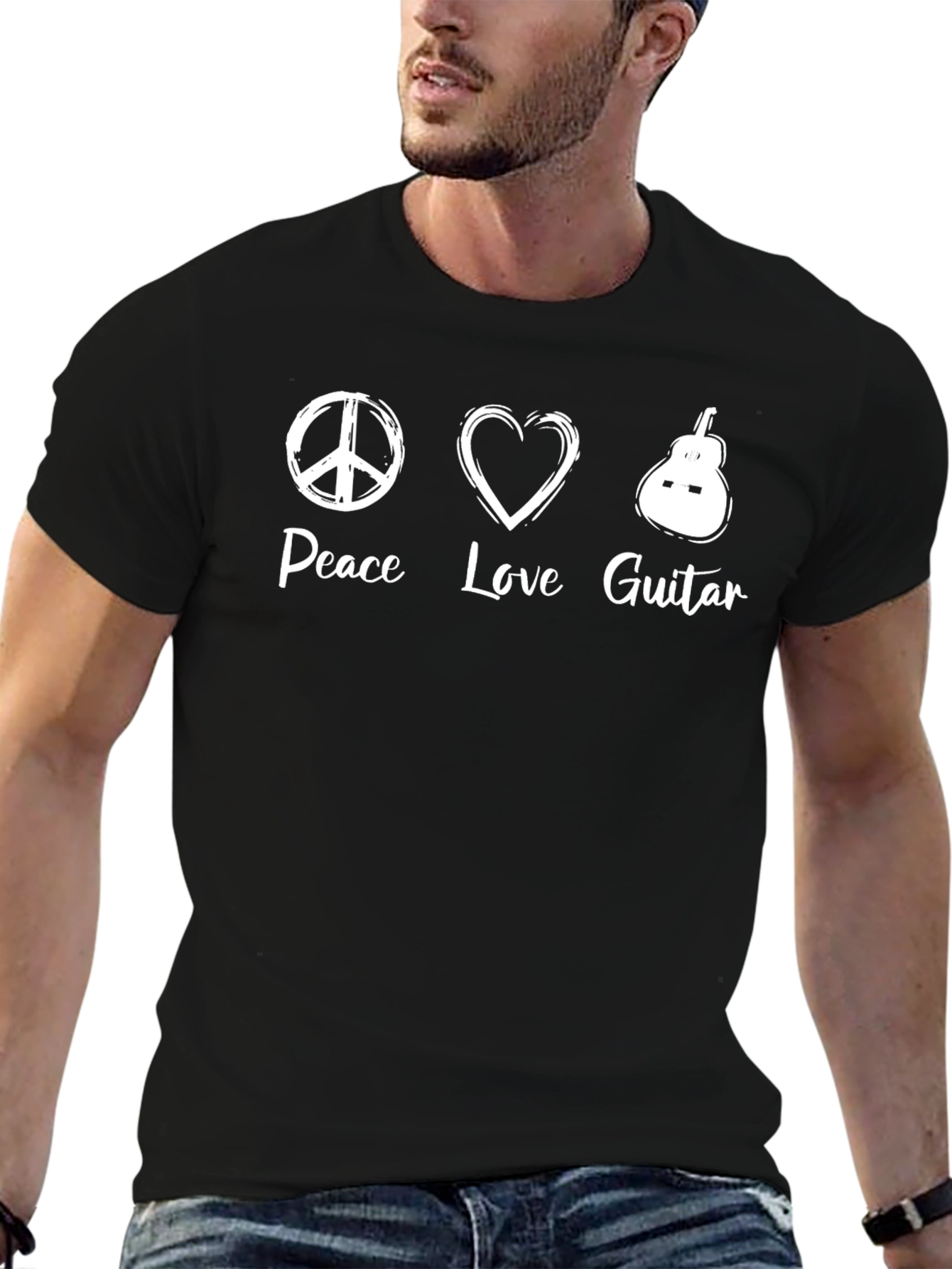Peace Love Guitar Graphic T-Shirt - Black