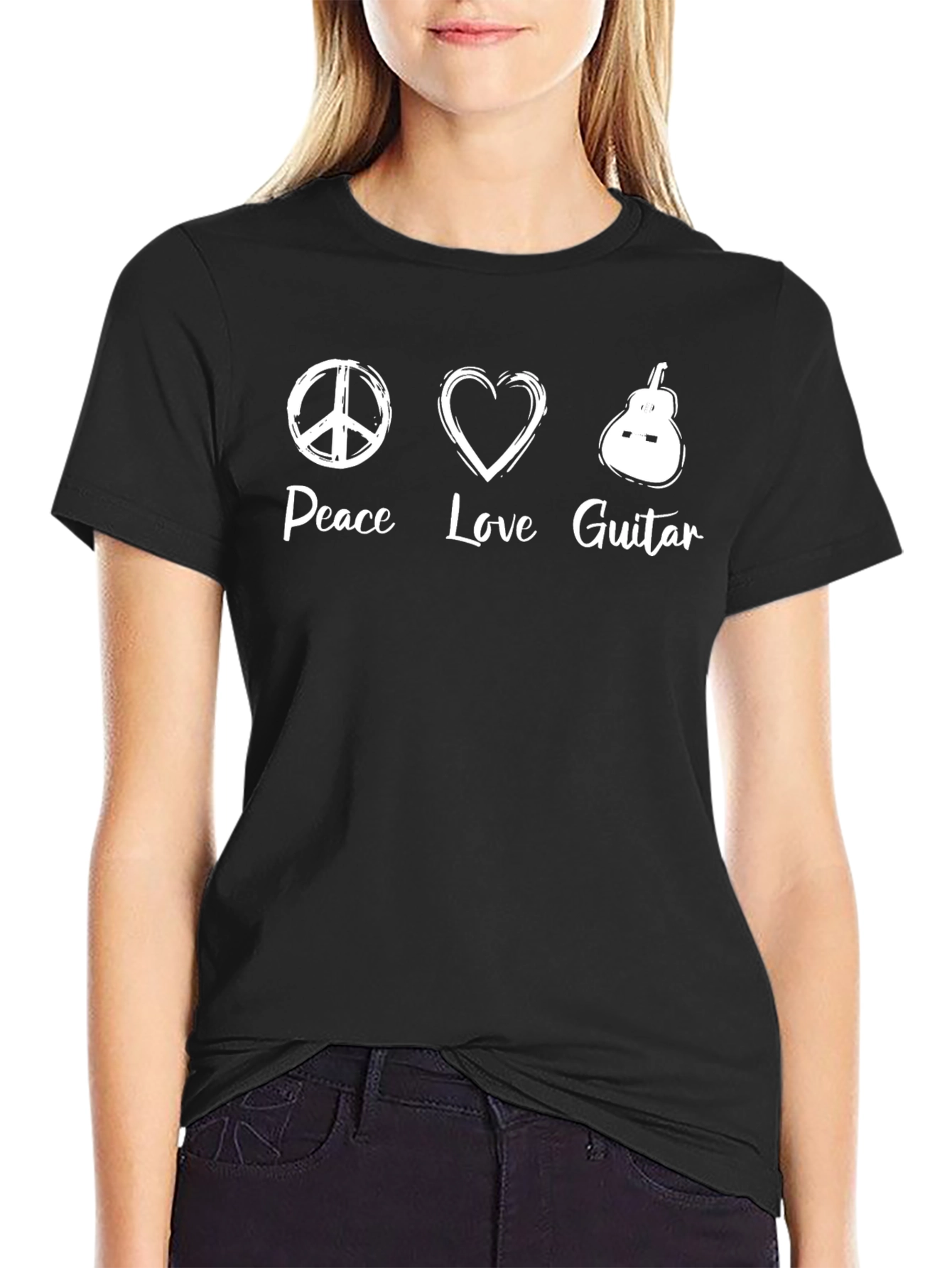 Peace Love Guitar Graphic T-Shirt - Black