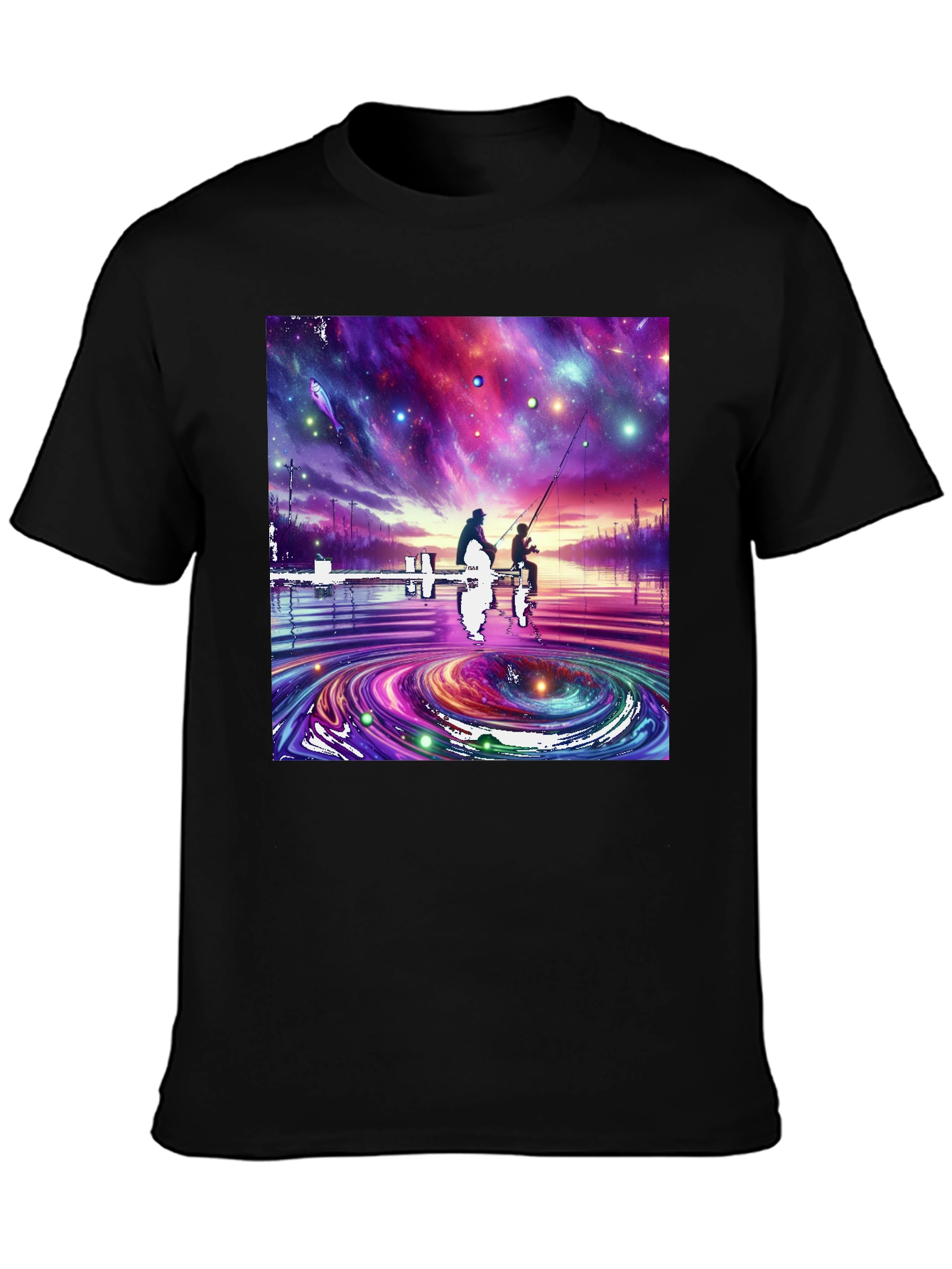 Cosmic Fishing Tee - Celestial Waters Design