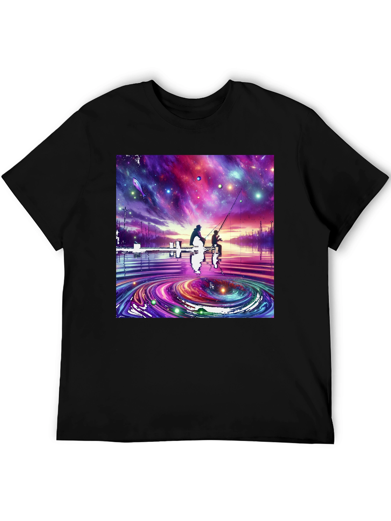Cosmic Fishing Tee - Celestial Waters Design