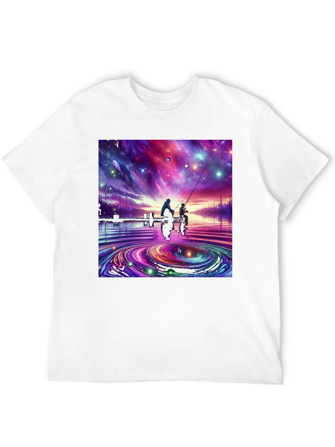 Cosmic Fishing Tee - Celestial Waters Design