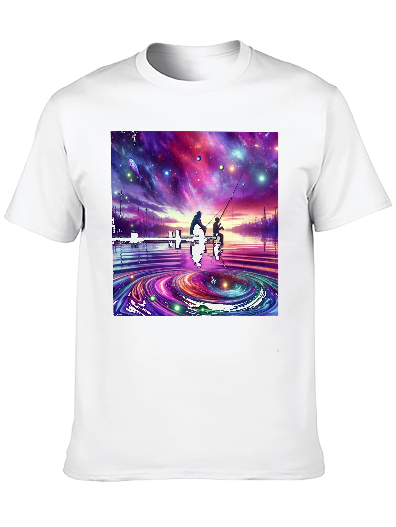 Cosmic Fishing Tee - Celestial Waters Design