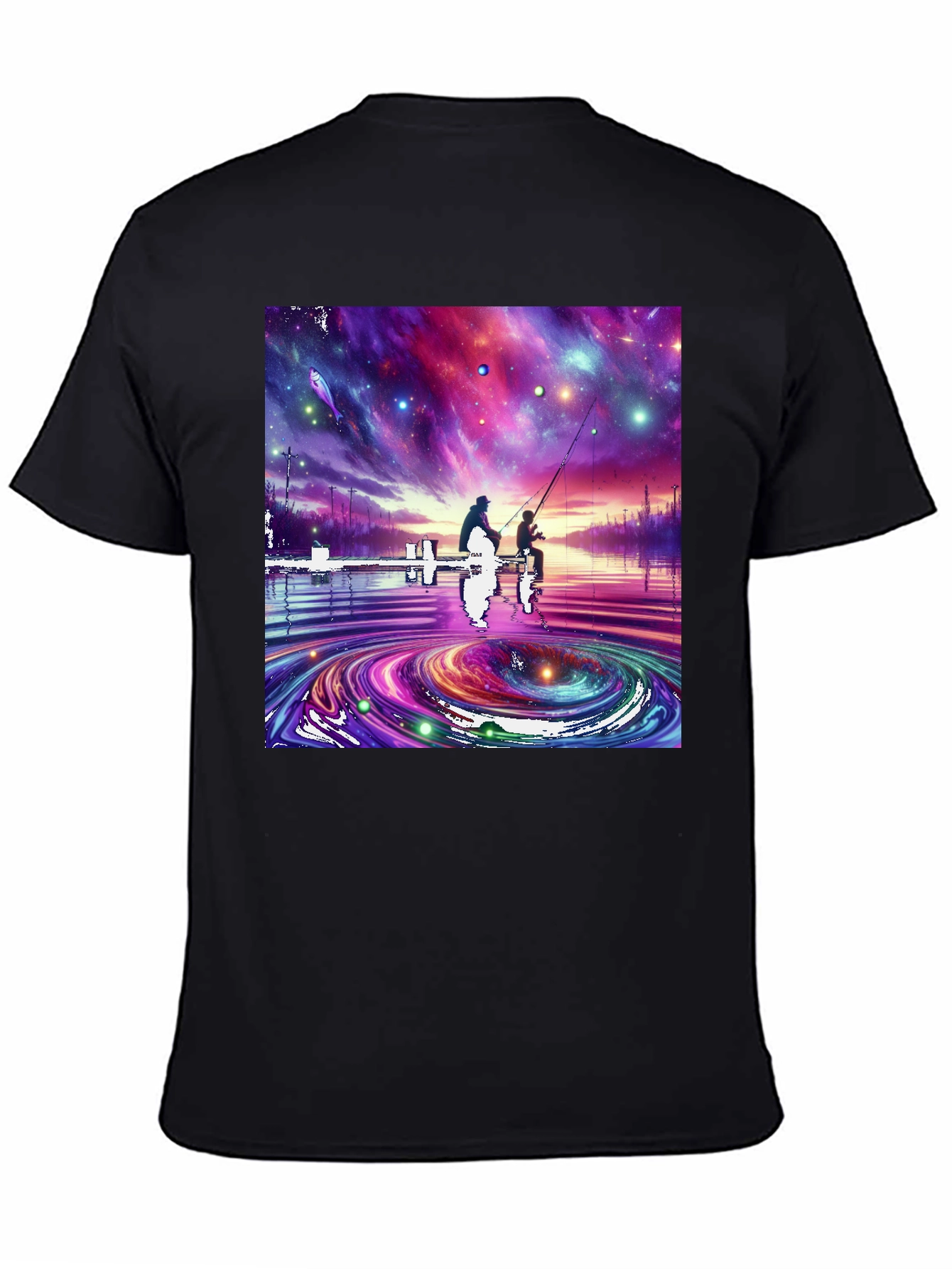 Cosmic Fishing Tee - Celestial Waters Design