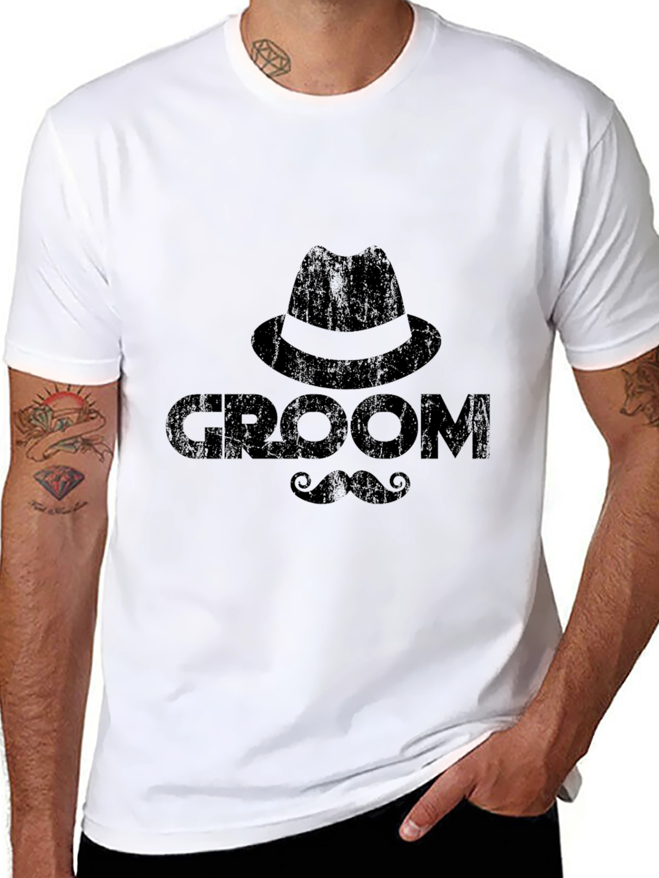 Groom T-Shirt - Hat & Mustache Graphic Tee