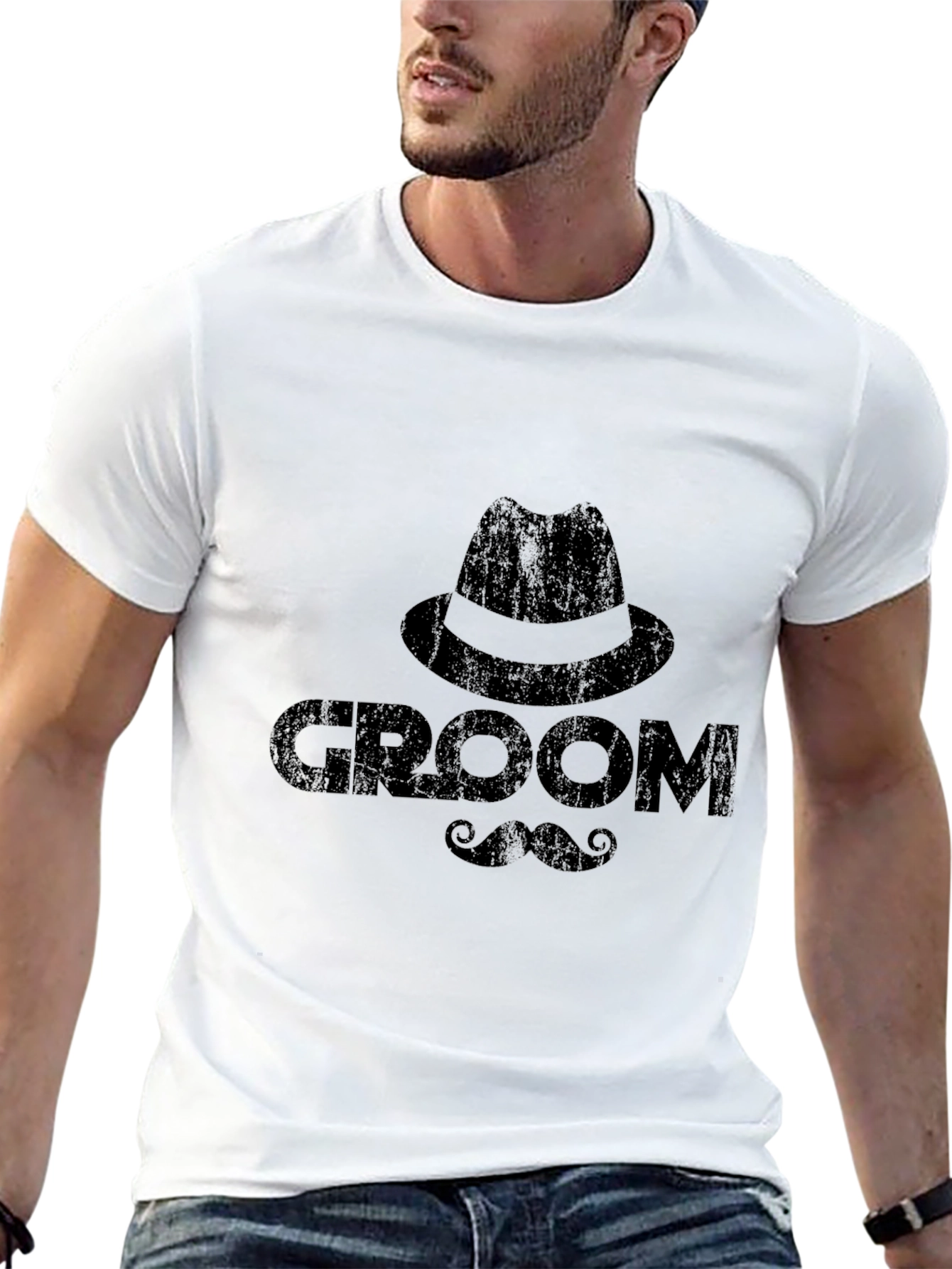 Groom T-Shirt - Hat & Mustache Graphic Tee