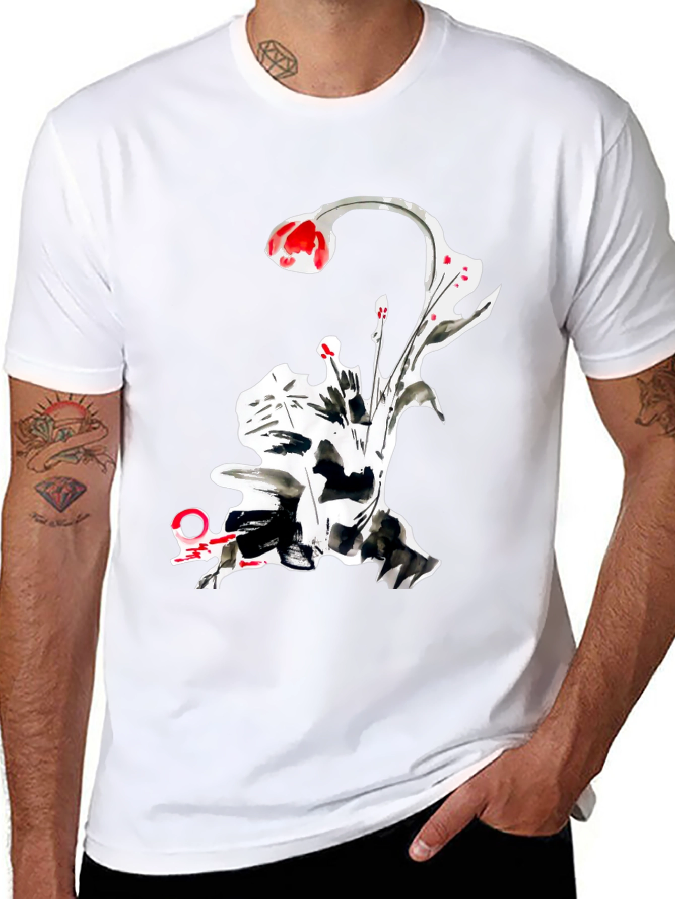 Abstract Floral Graphic Tee - Black