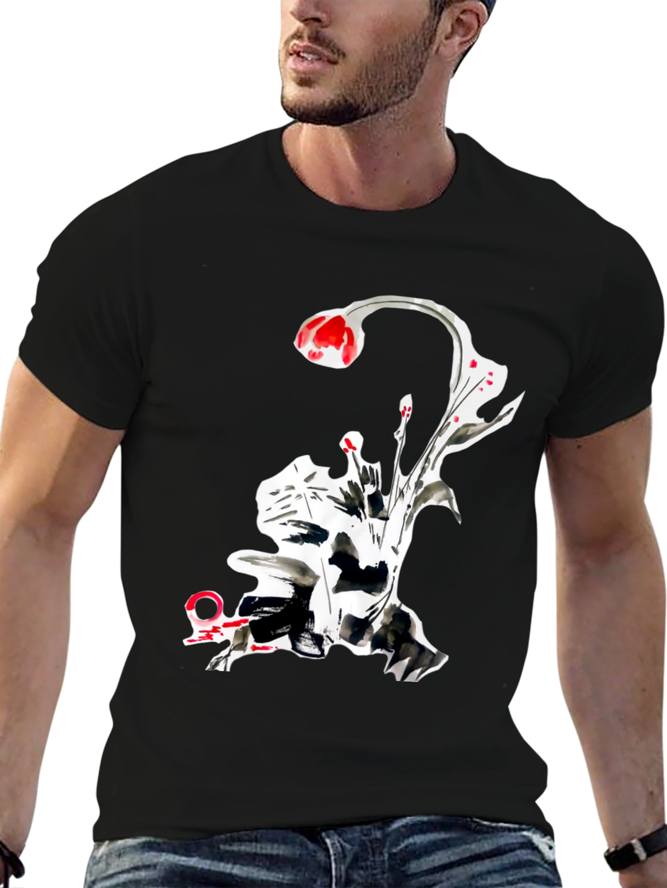 Abstract Floral Graphic Tee - Black