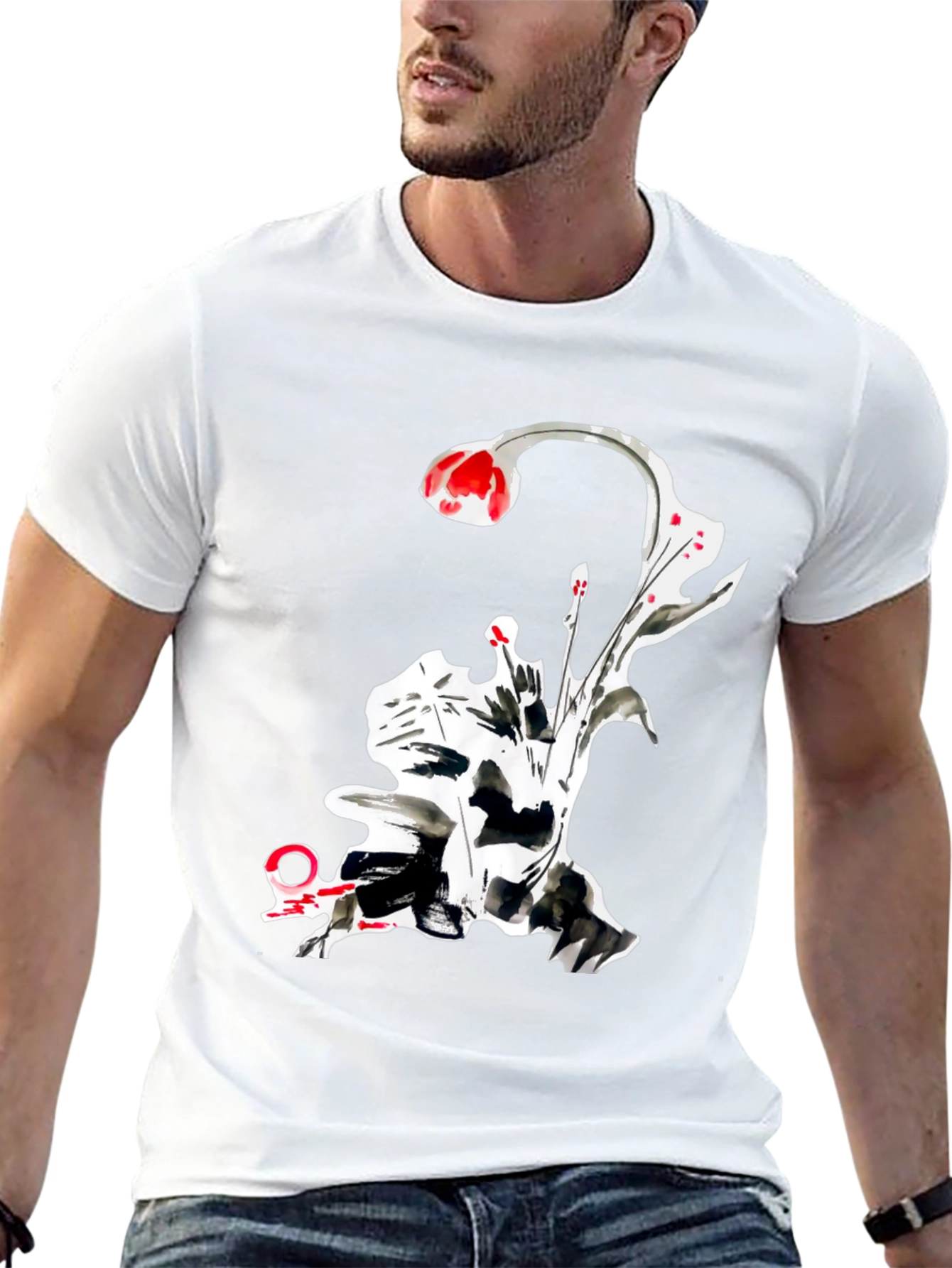 Abstract Floral Graphic Tee - Black