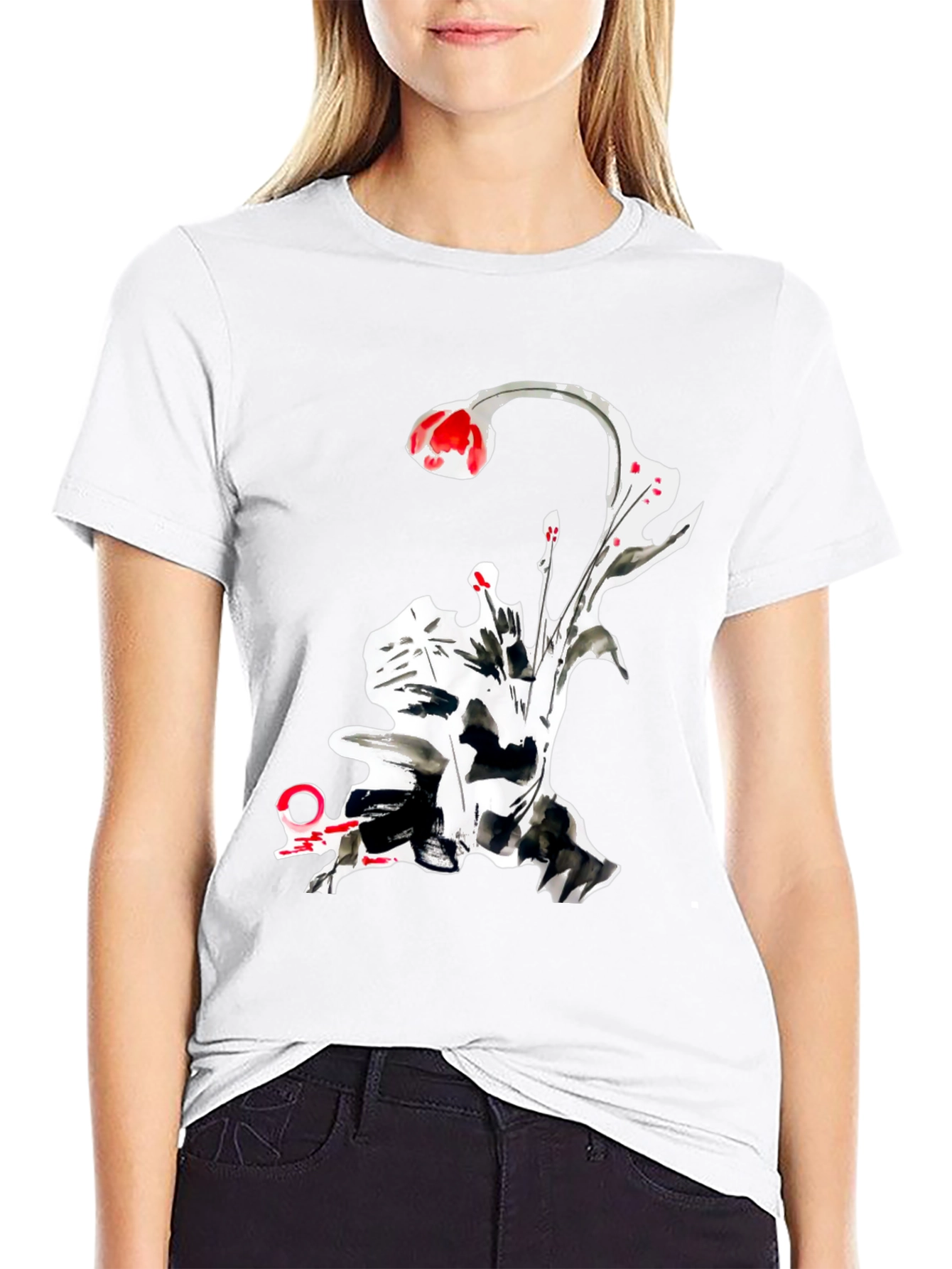Abstract Floral Graphic Tee - Black