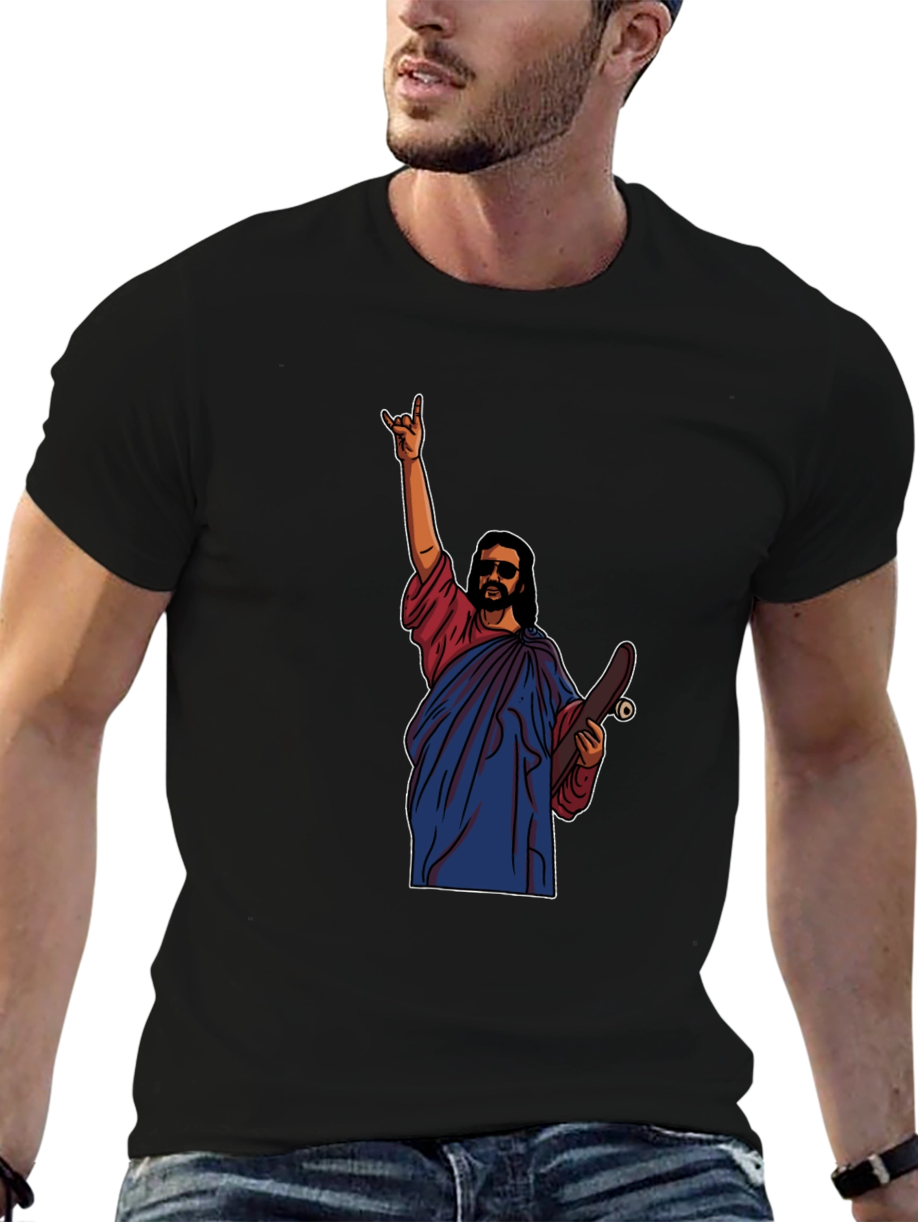 Skateboarding Jesus Graphic T-Shirt