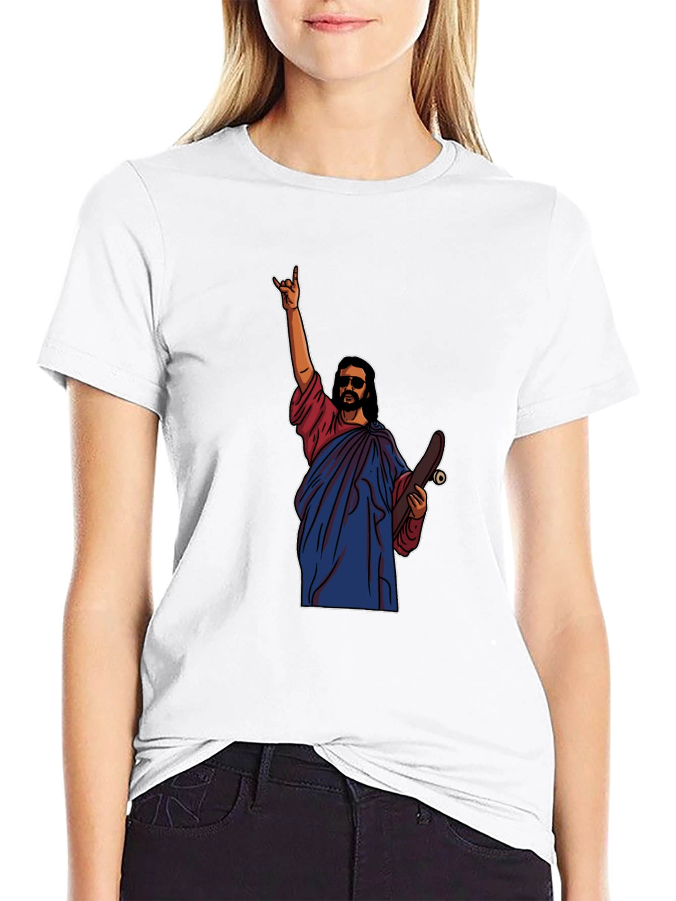 Skateboarding Jesus Graphic T-Shirt