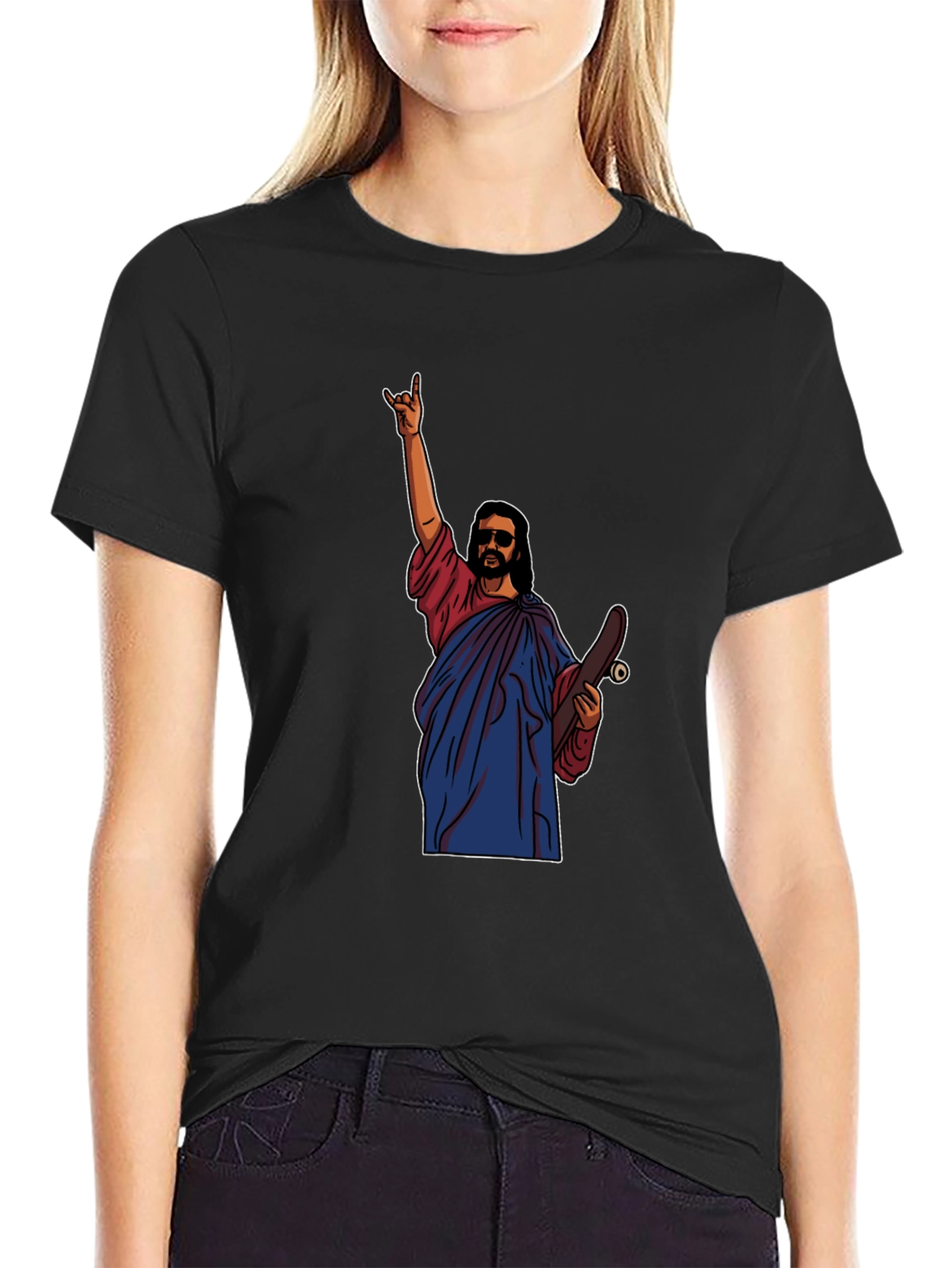 Skateboarding Jesus Graphic T-Shirt