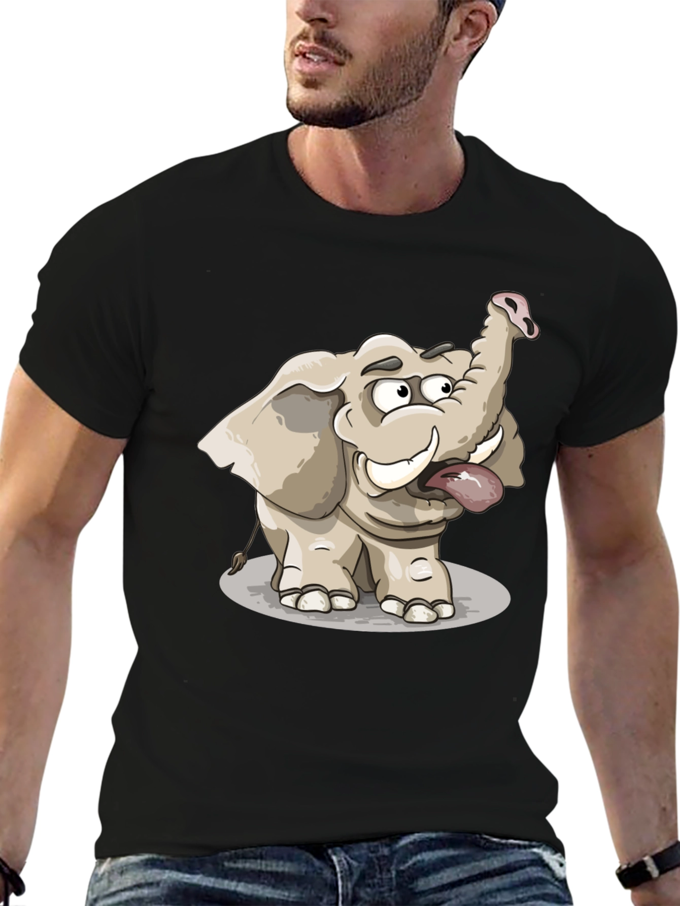 Funny Elephant Graphic Tee - Black Cotton T-Shirt