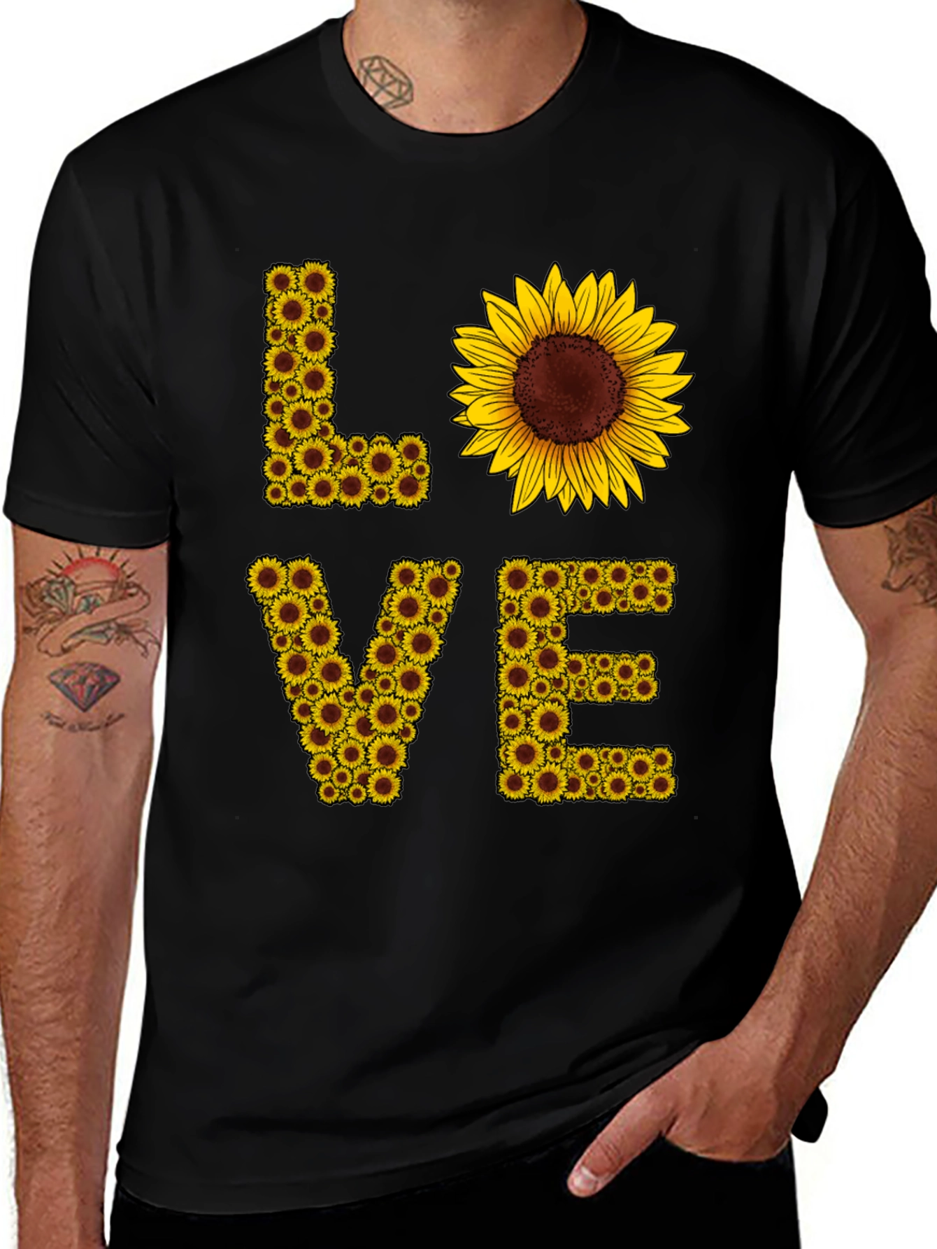 Sunflower LOVE Graphic Tee - Black Casual Shirt