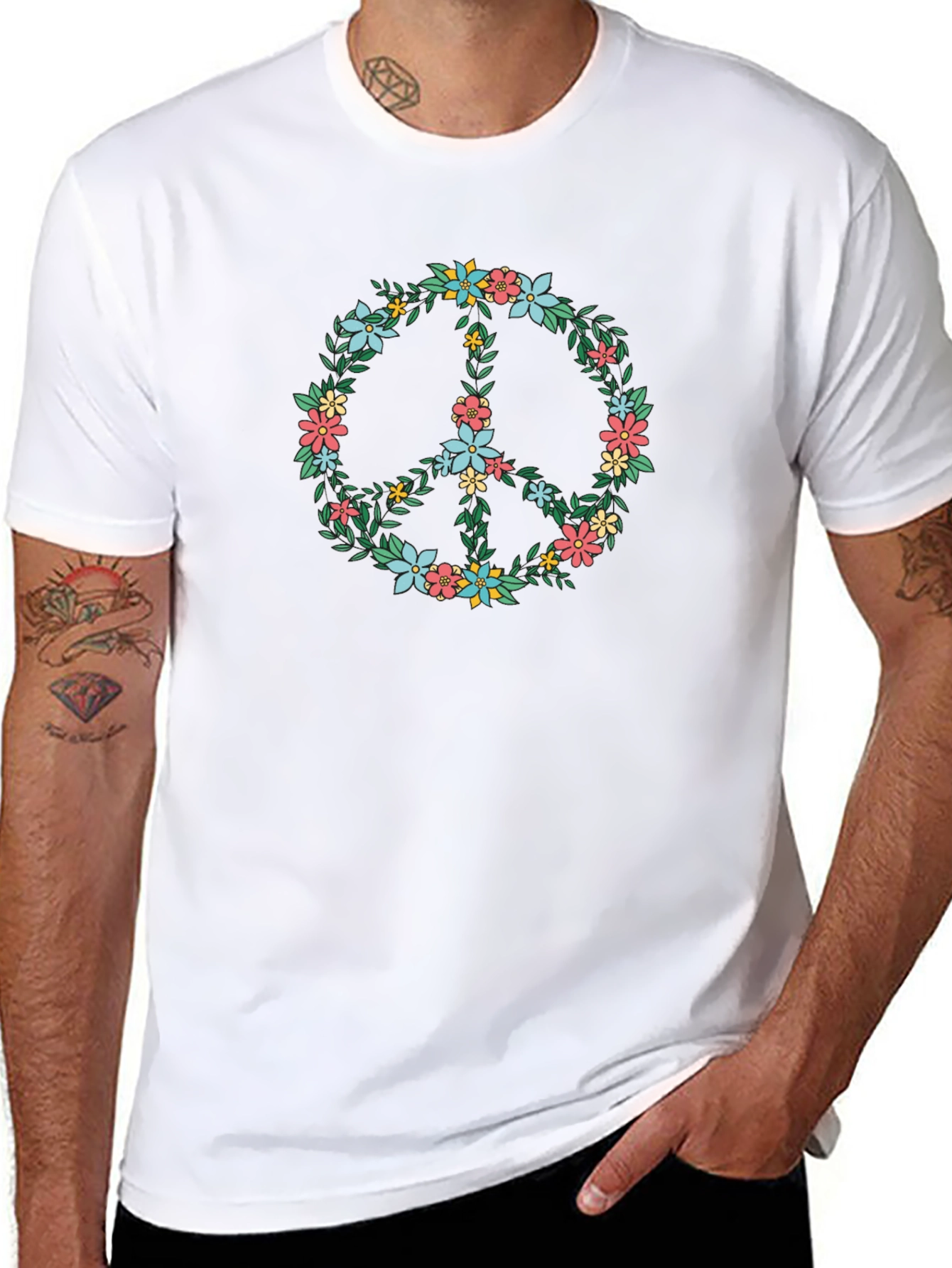 Floral Peace Sign Graphic T-Shirt