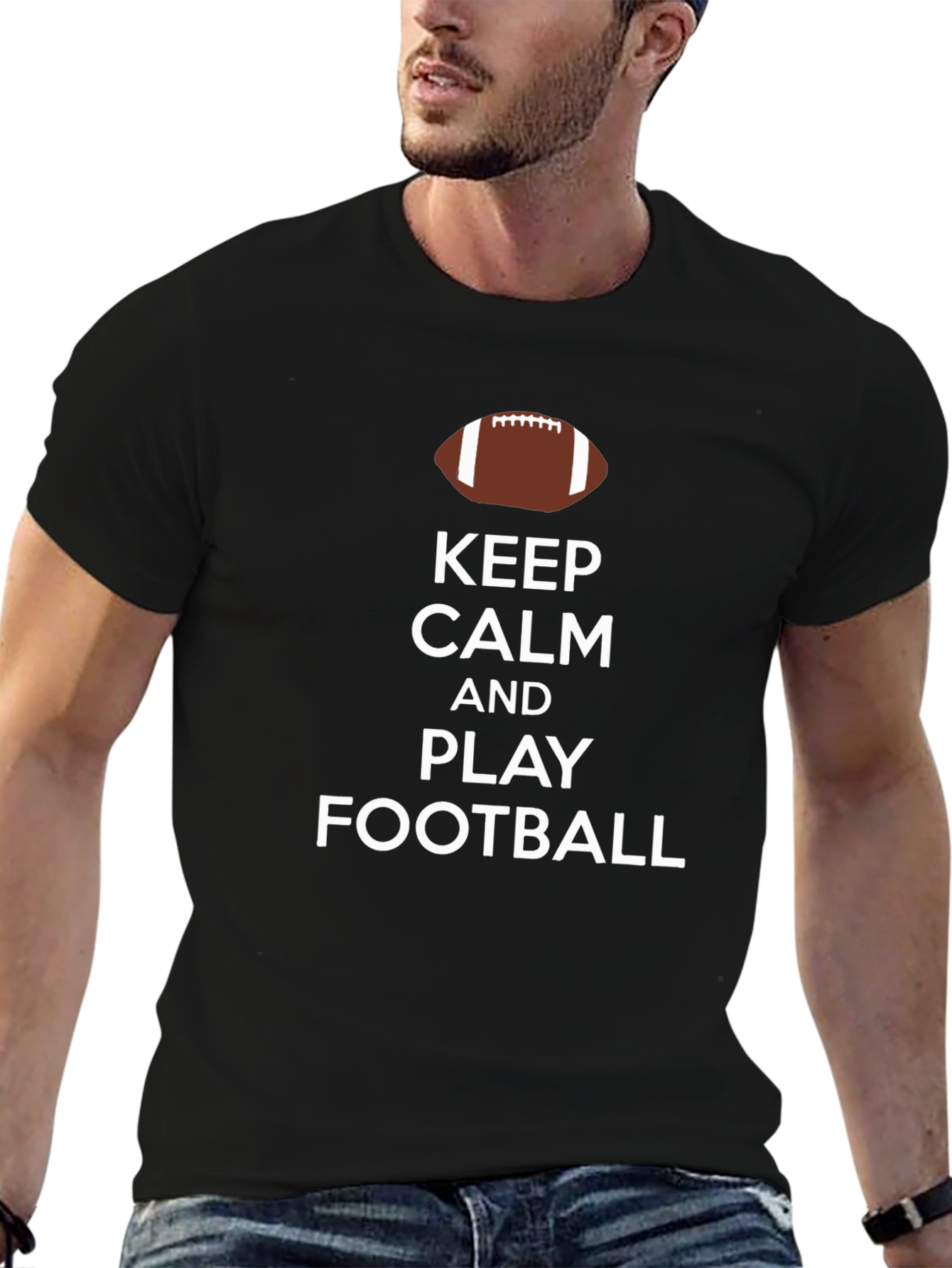 Keep Calm and Play Football Black T-Shirt