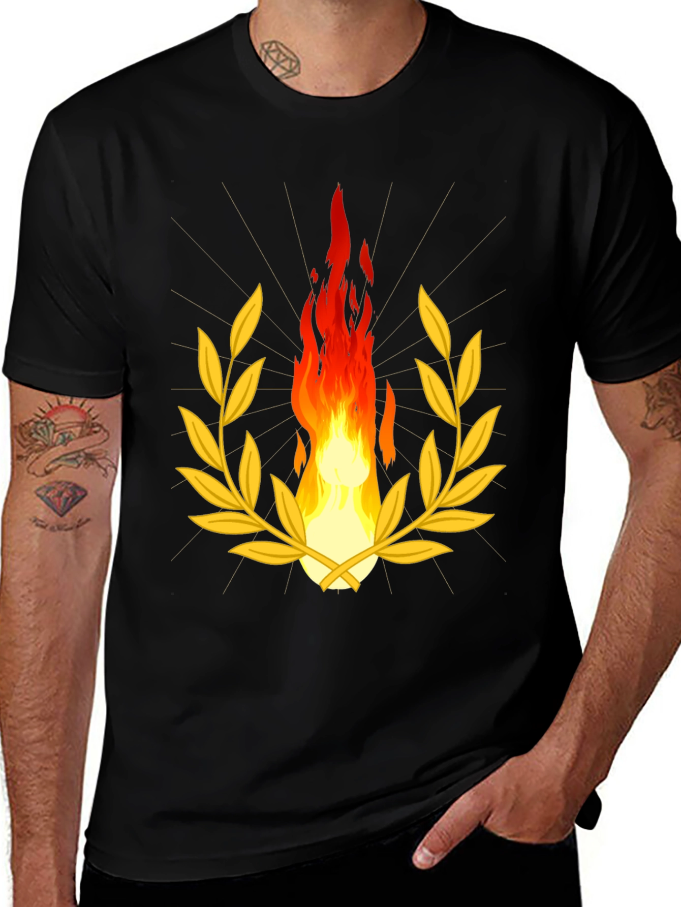 Flame & Laurel Graphic Tee - Stylish Black Shirt