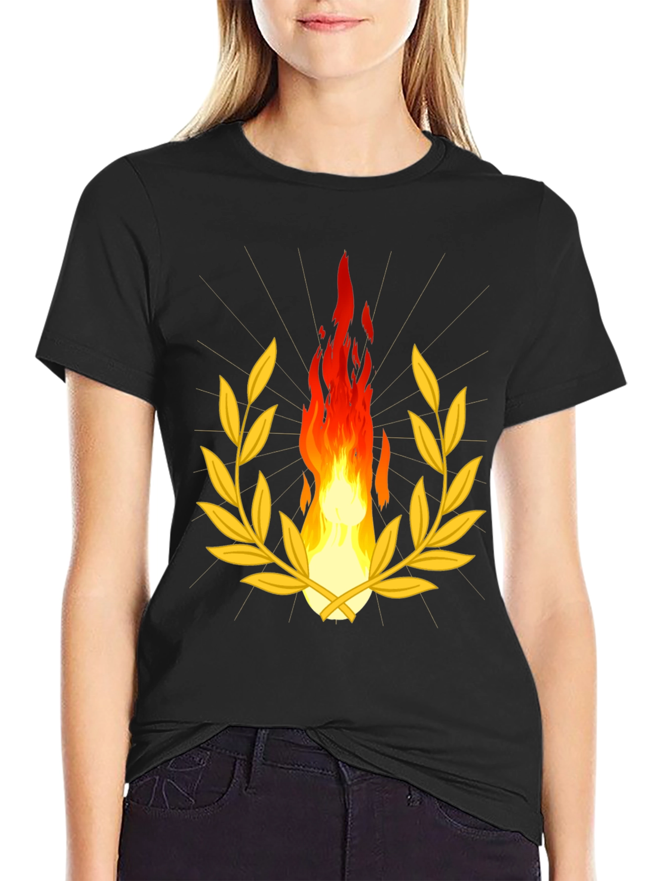 Flame & Laurel Graphic Tee - Stylish Black Shirt