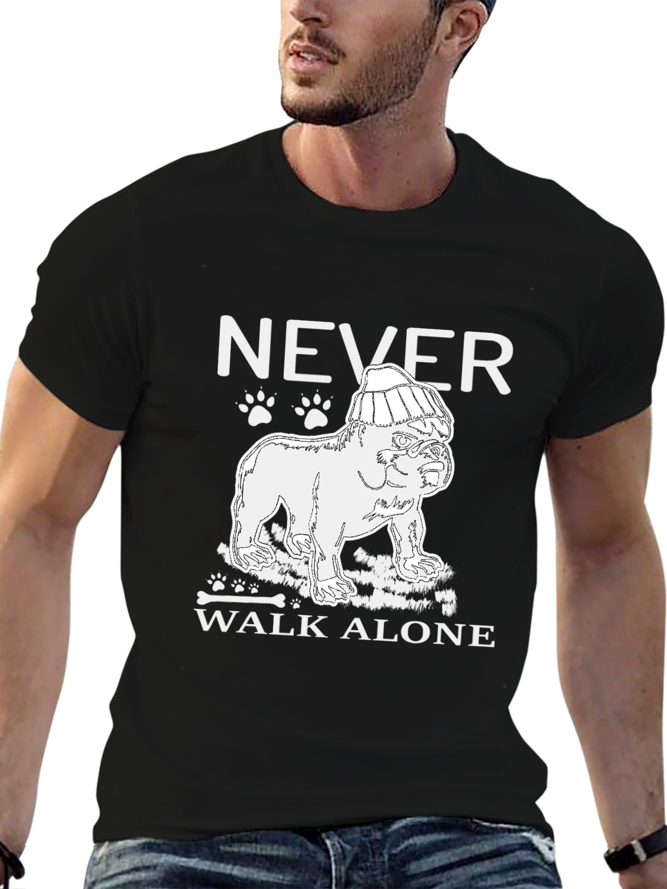 Never Walk Alone Dog Graphic Tee - Black