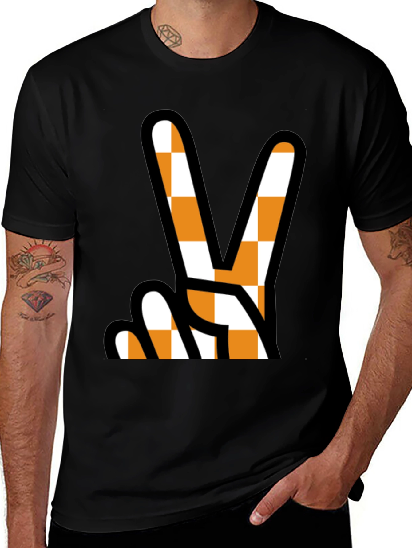 Checkered Peace Sign Black T-Shirt