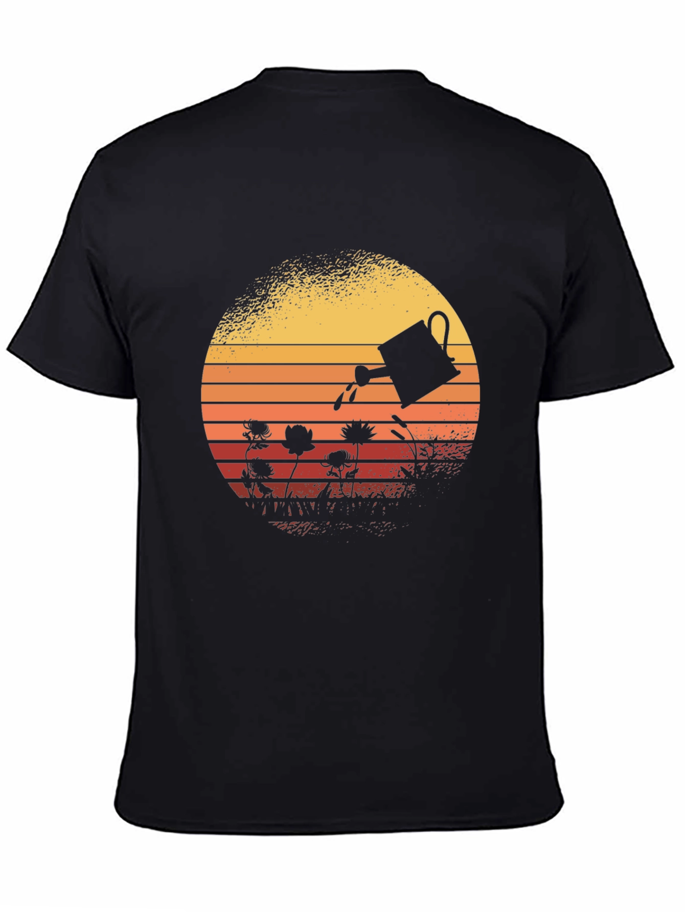 Retro Gardening T-Shirt - Watering Can Sunset Design
