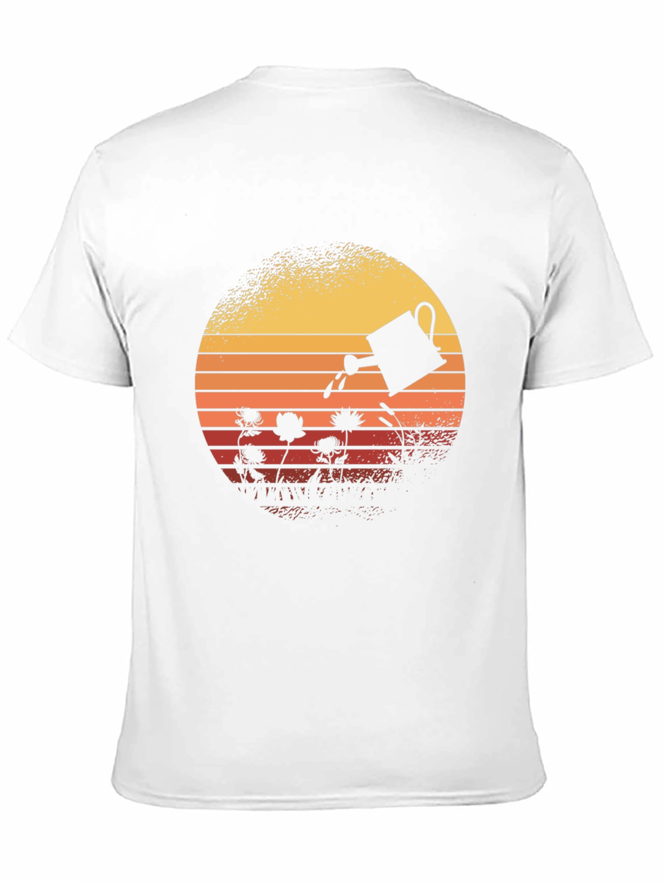 Retro Gardening T-Shirt - Watering Can Sunset Design