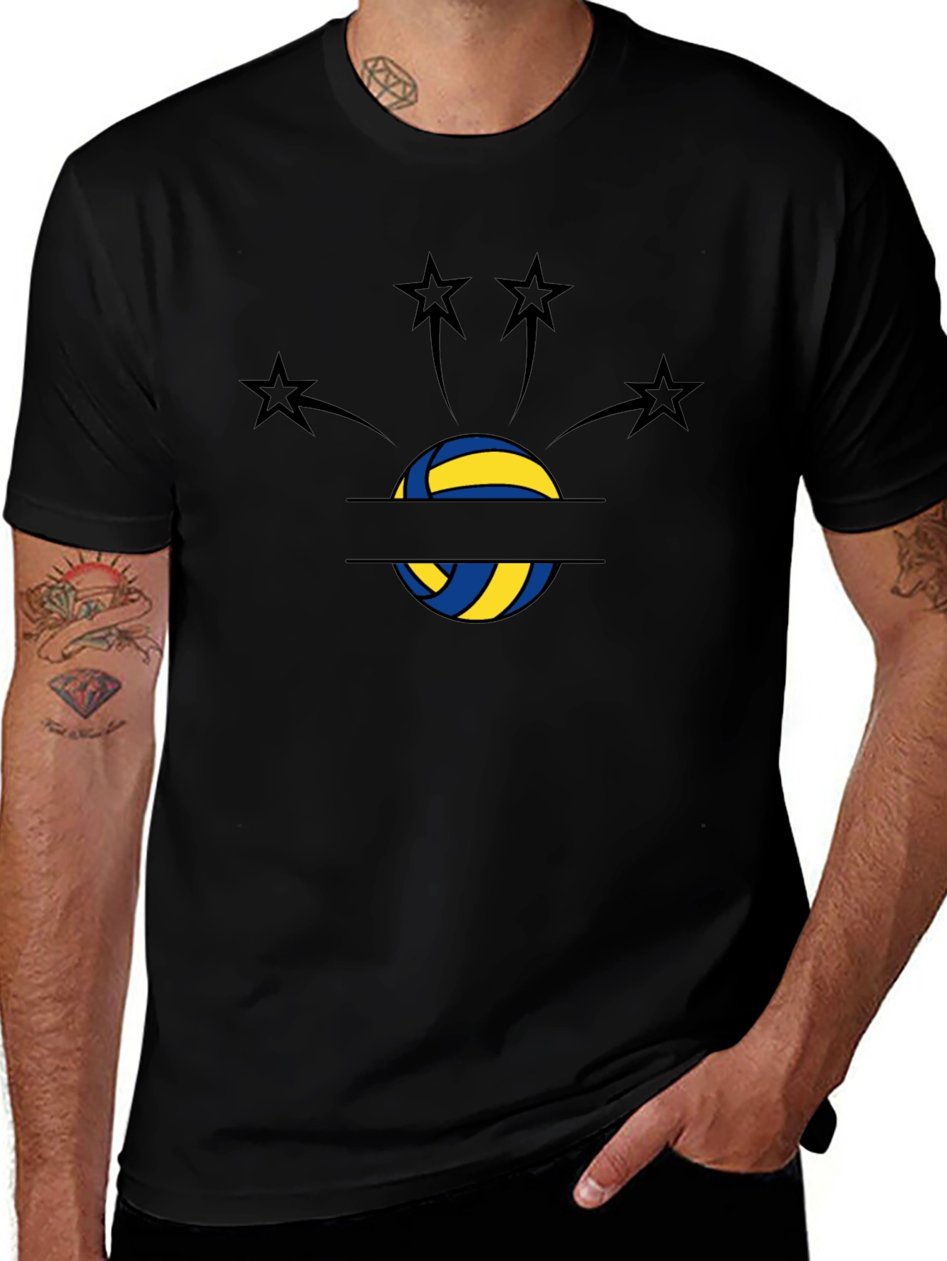 Volleyball Star Graphic T-Shirt - Black