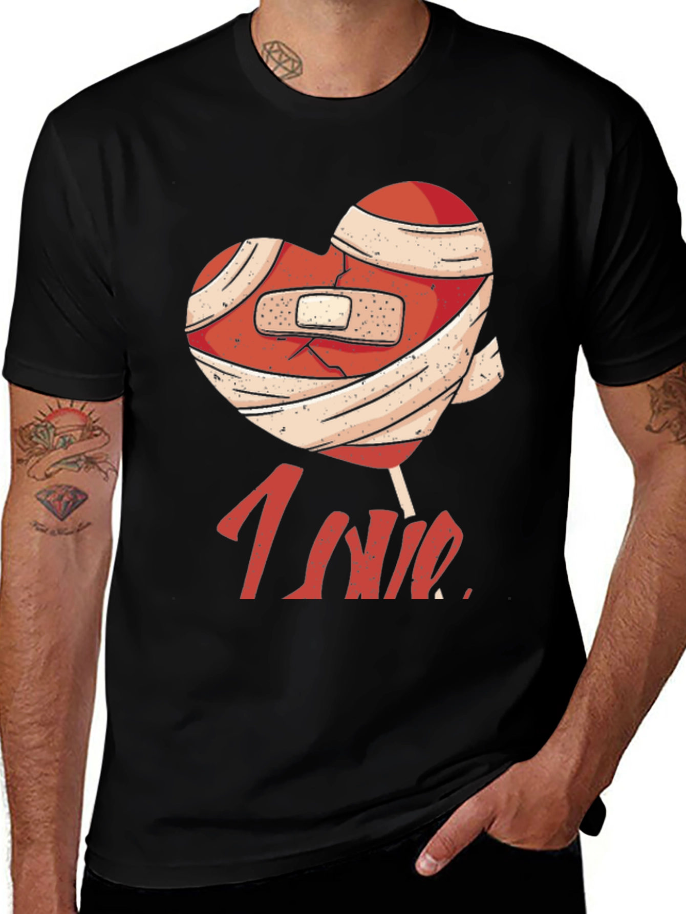 Heart Lollipop Bandage Graphic T-Shirt - Love Hurts Tee