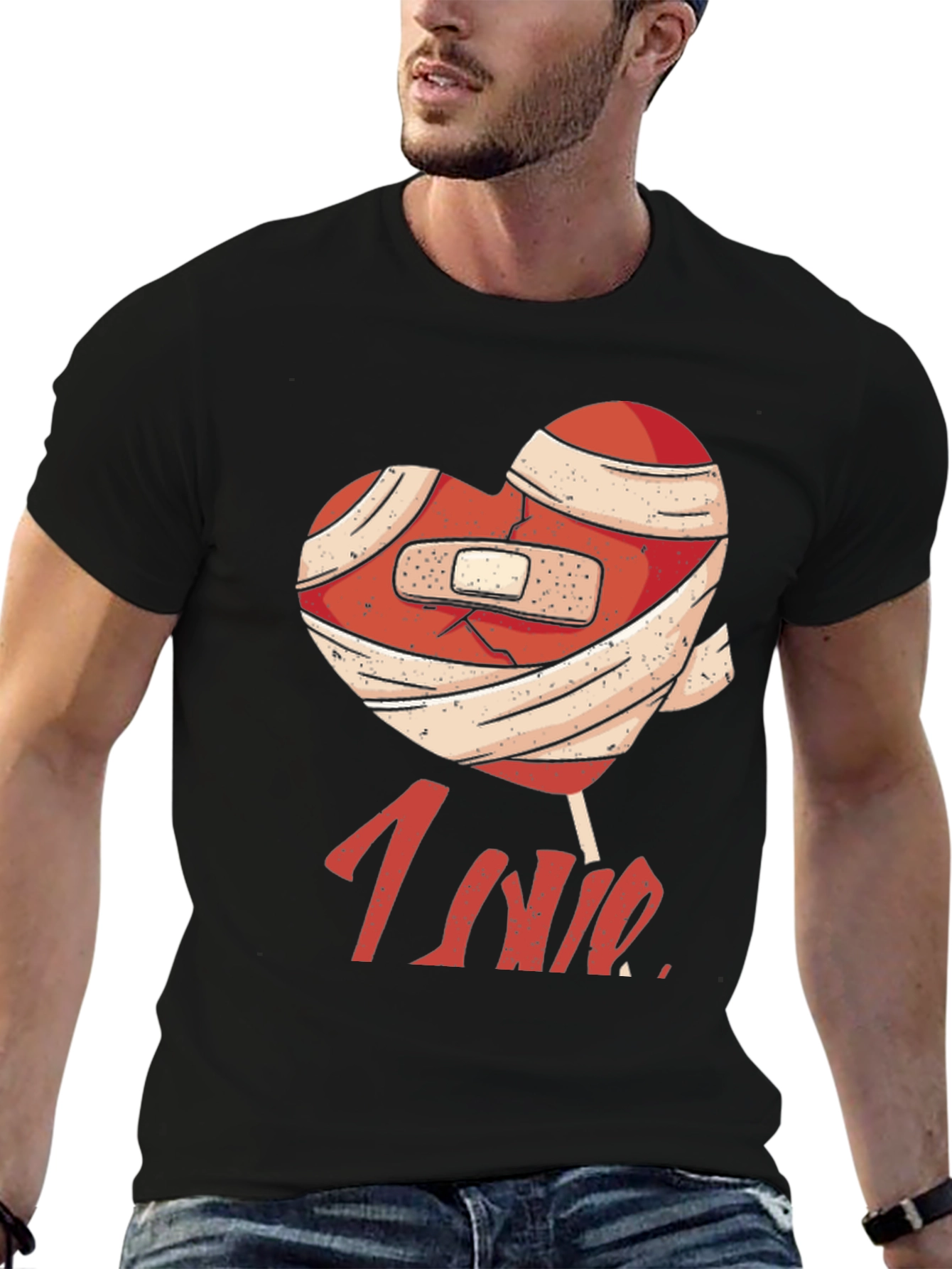 Heart Lollipop Bandage Graphic T-Shirt - Love Hurts Tee