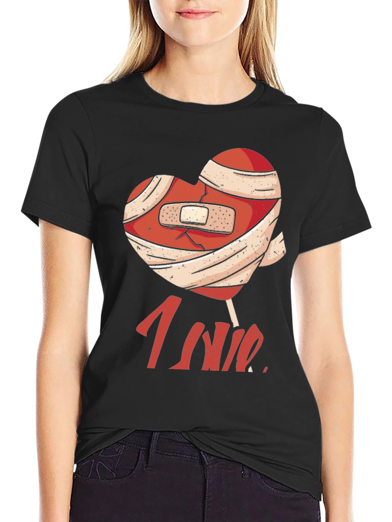 Heart Lollipop Bandage Graphic T-Shirt - Love Hurts Tee