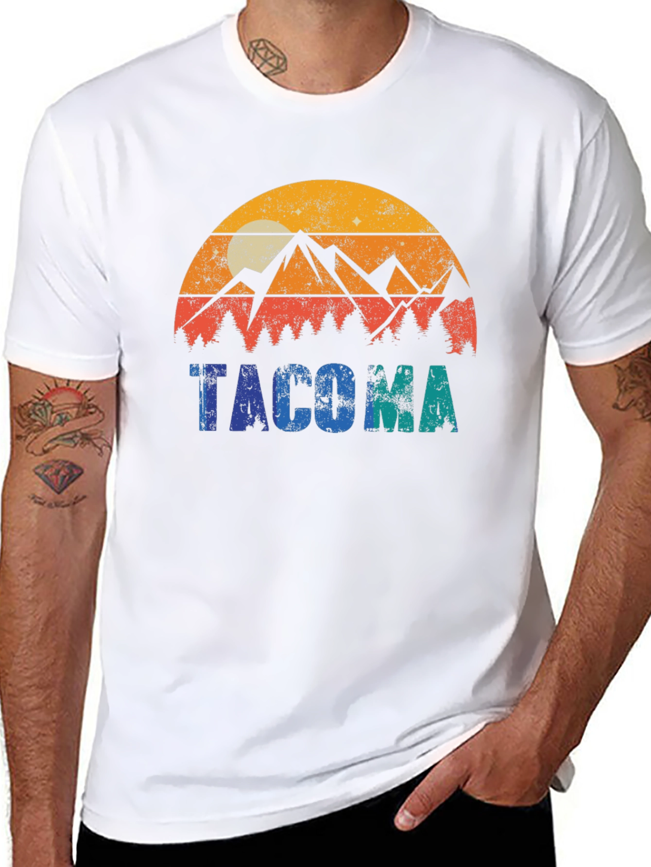 Tacoma Mountain Graphic Tee - Retro Style Black T-Shirt