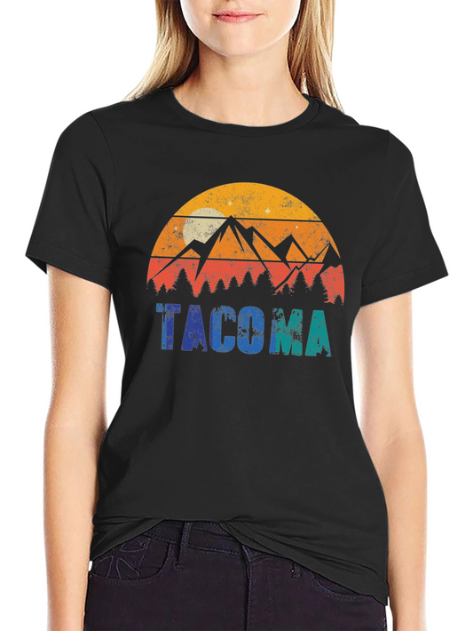 Tacoma Mountain Graphic Tee - Retro Style Black T-Shirt